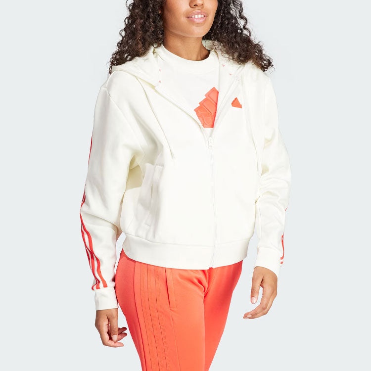(WMNS) adidas Future Icons 3-Stripes Full Zip Hoodie 'White Bright Red' IS3679 - 5