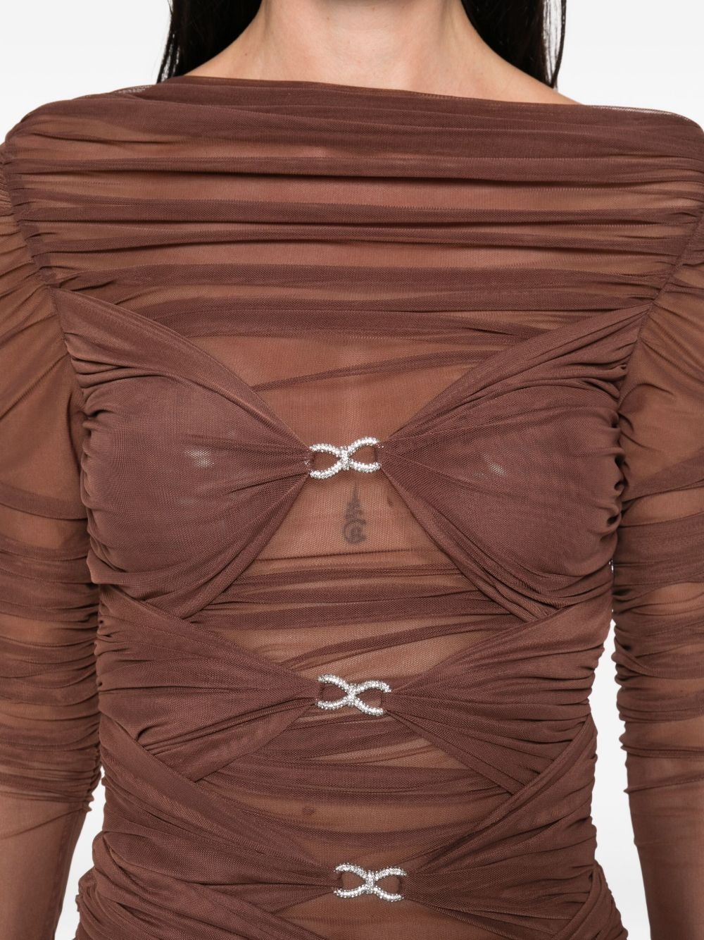 crystal-embellished draped dress - 5