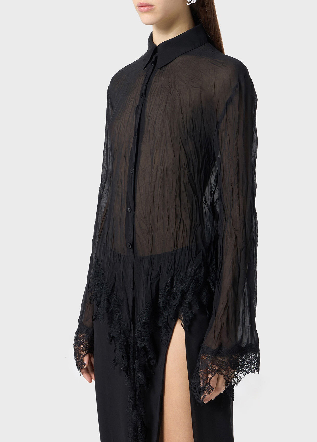 CHIFFON SHIRT WITH LACE FLOUNCE - 4