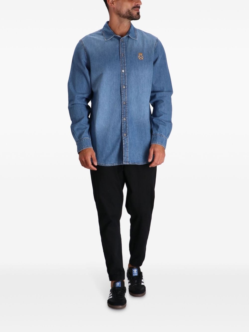 embroidered-logo denim shirt - 2