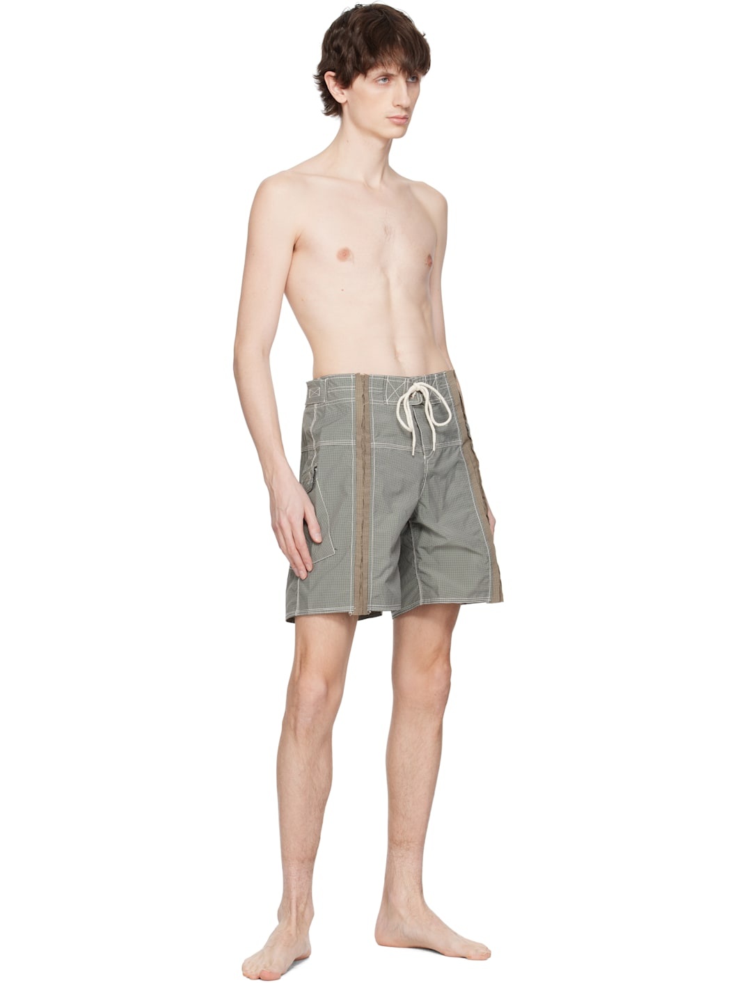 Gray & Beige Micro-Check Cum Swim Shorts - 4