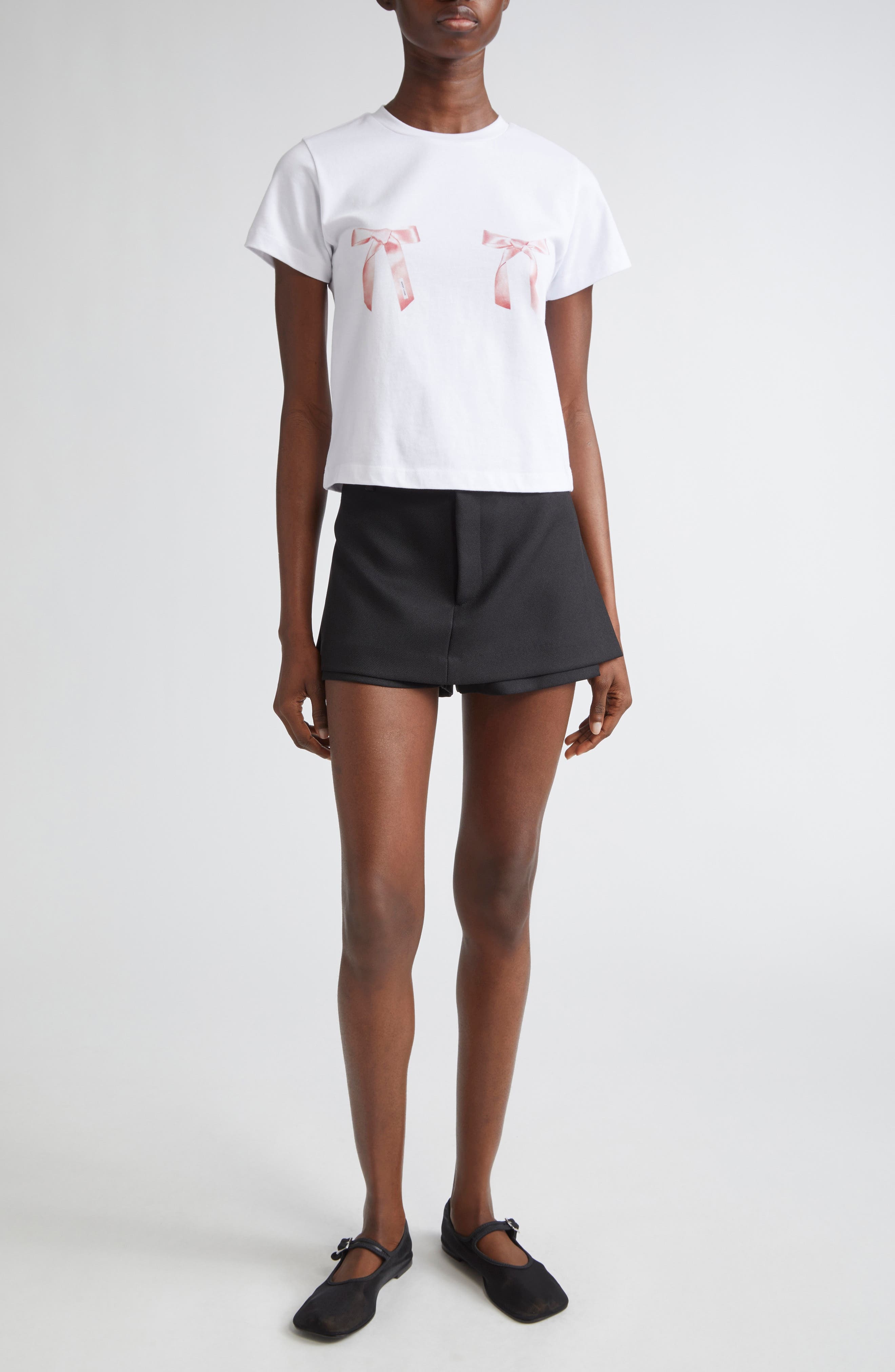 Sandy Liang Ame Bow Graphic Baby Tee in White at Nordstrom - 2