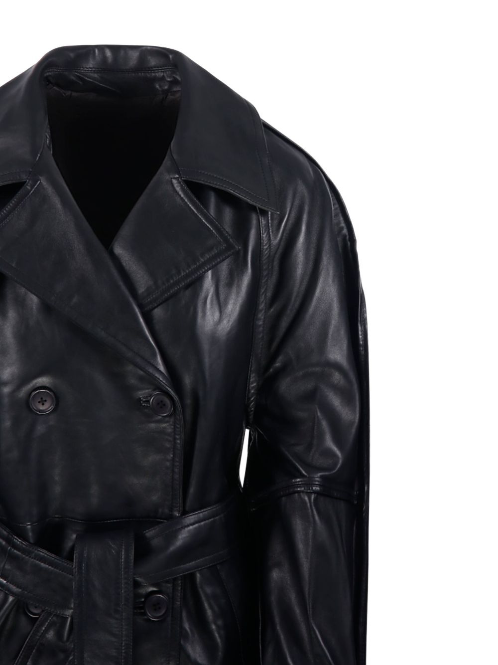 double-breasted belted leather jacket - 4