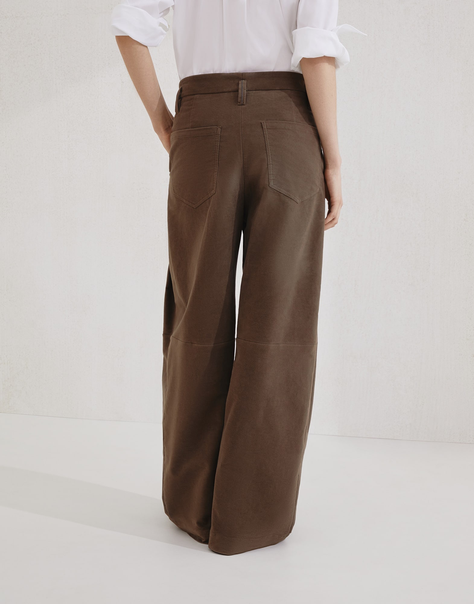 Stretch cotton moleskin five-pocket barrel trousers with monili - 3