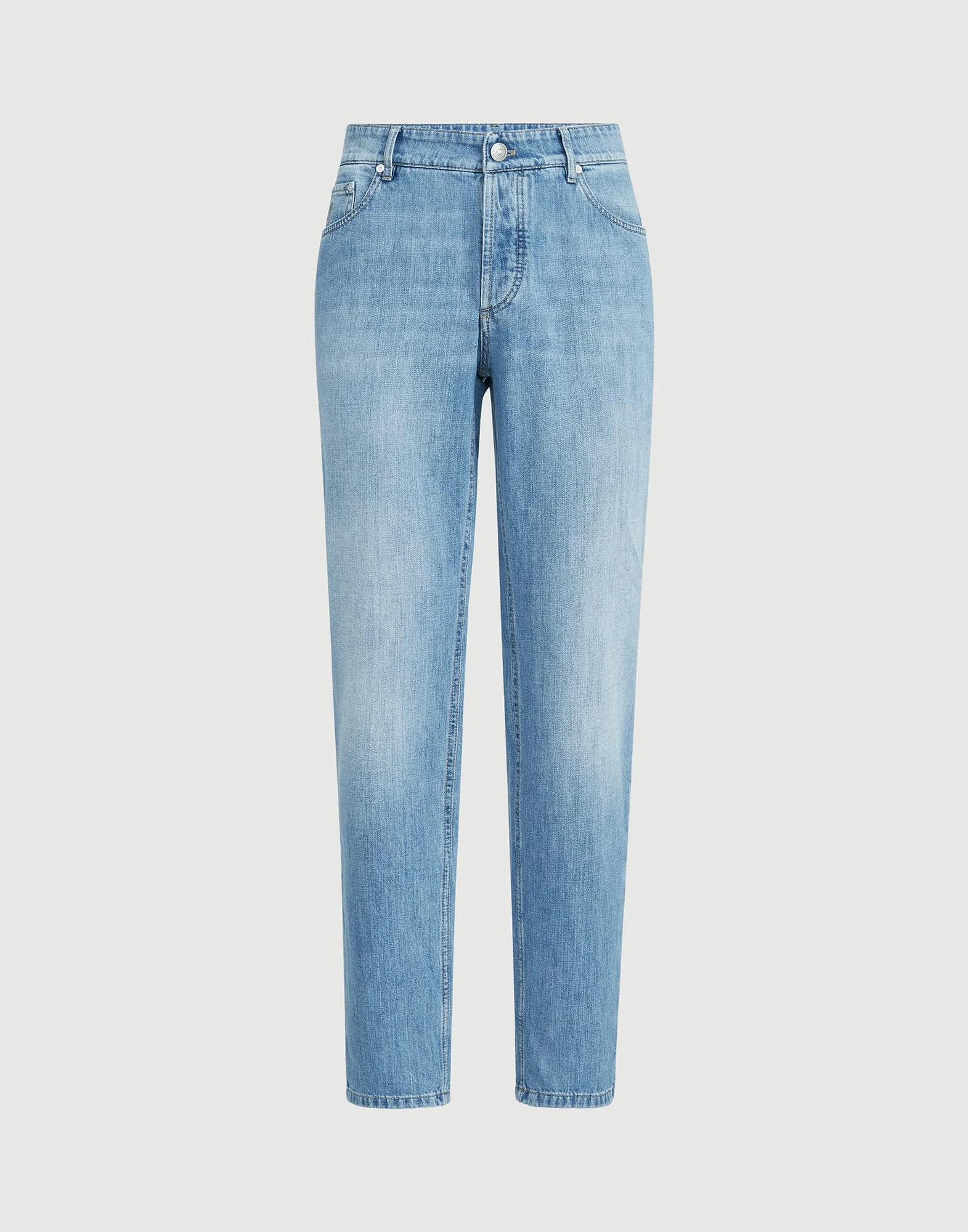 Lightweight denim traditional fit five-pocket trousers - 1