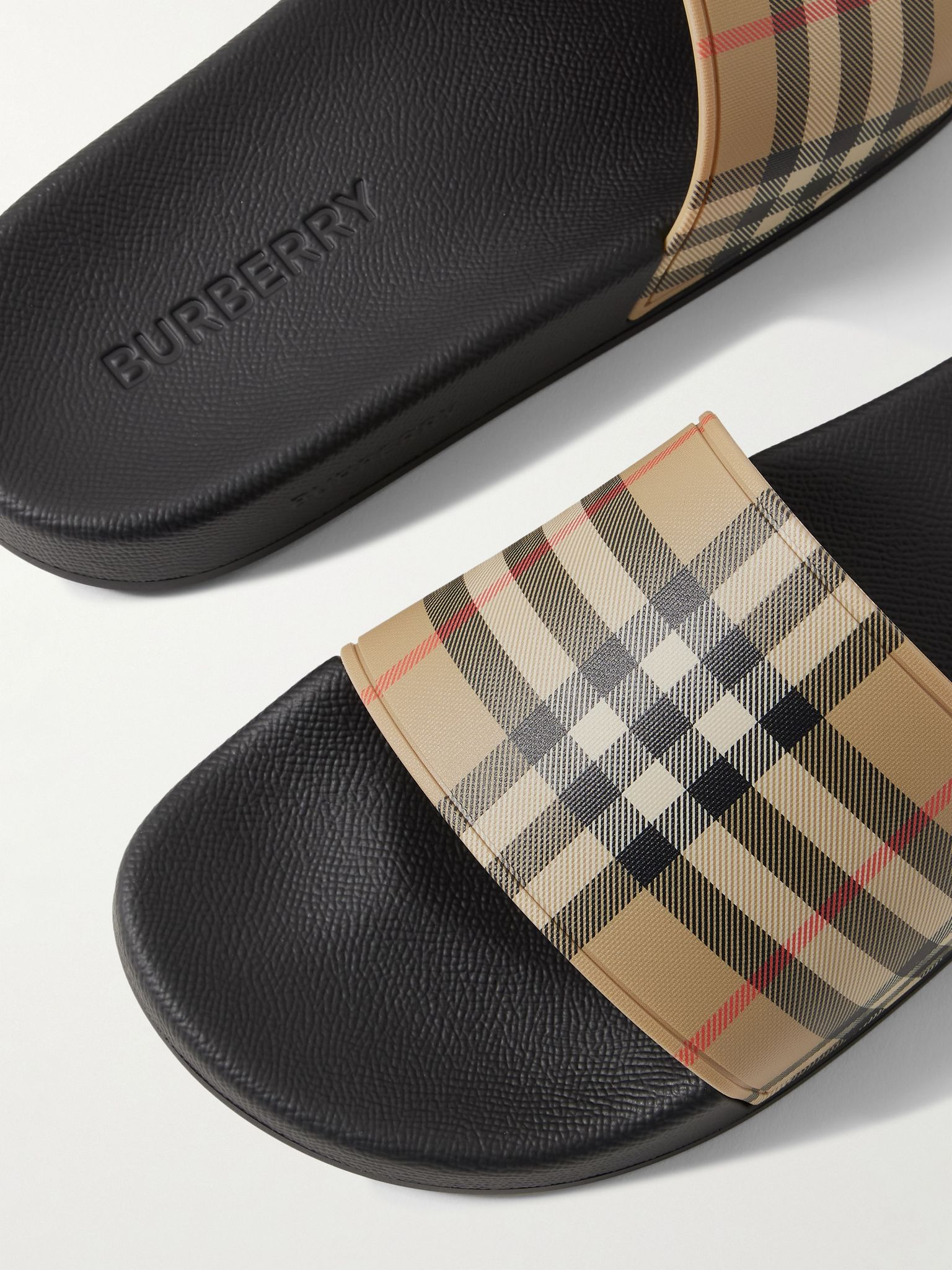 Checked Rubber Slides Beige - 5