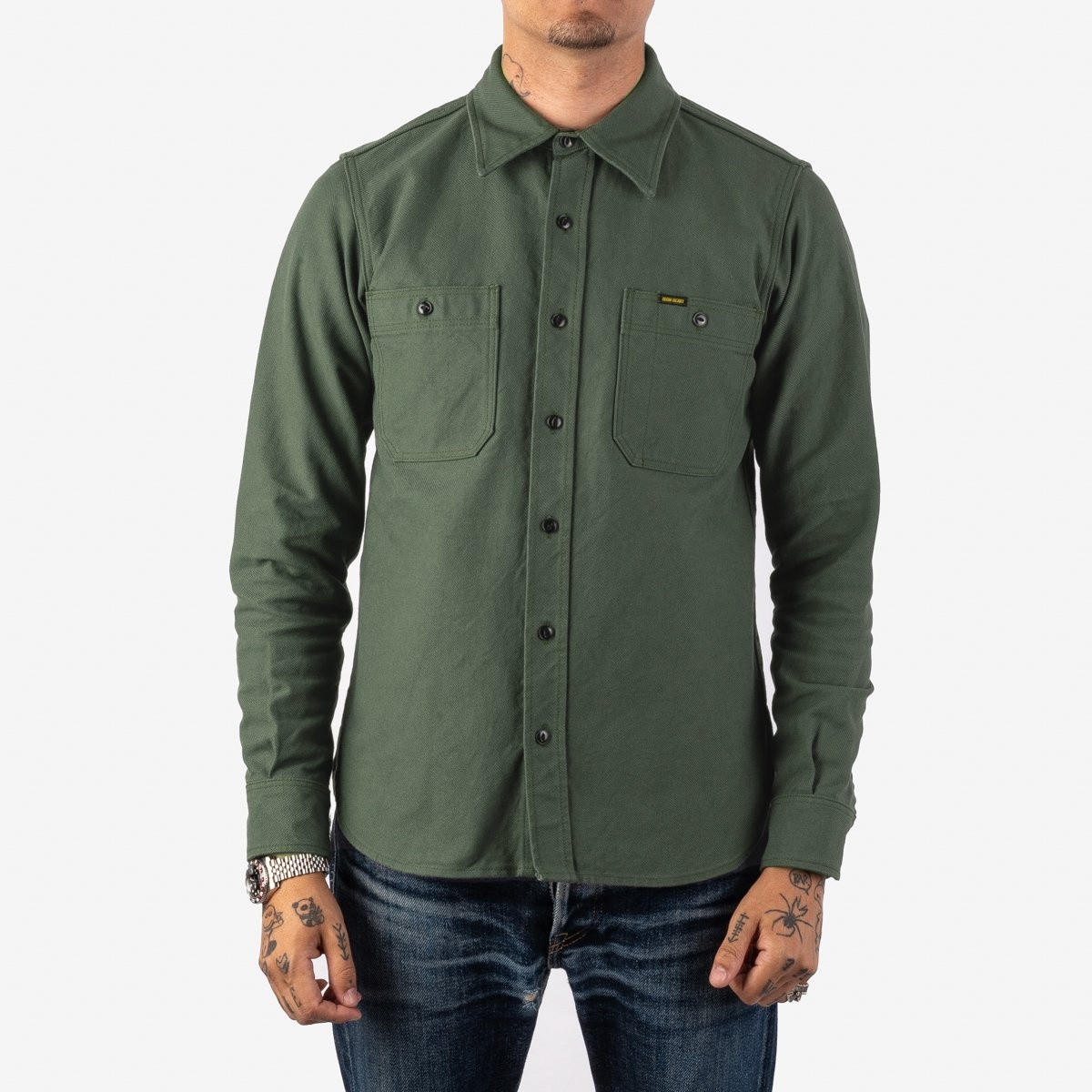 IHSH-307-OLV 13oz Military Serge Work Shirt - Olive - 2