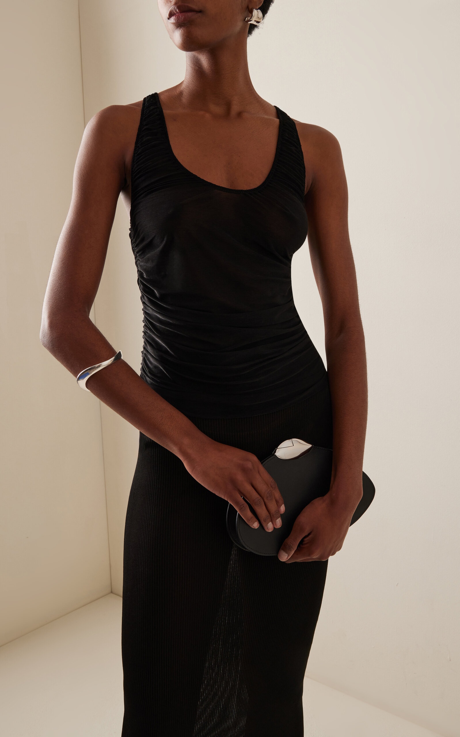 Ruched Fine-Knit Tank Top black - 3
