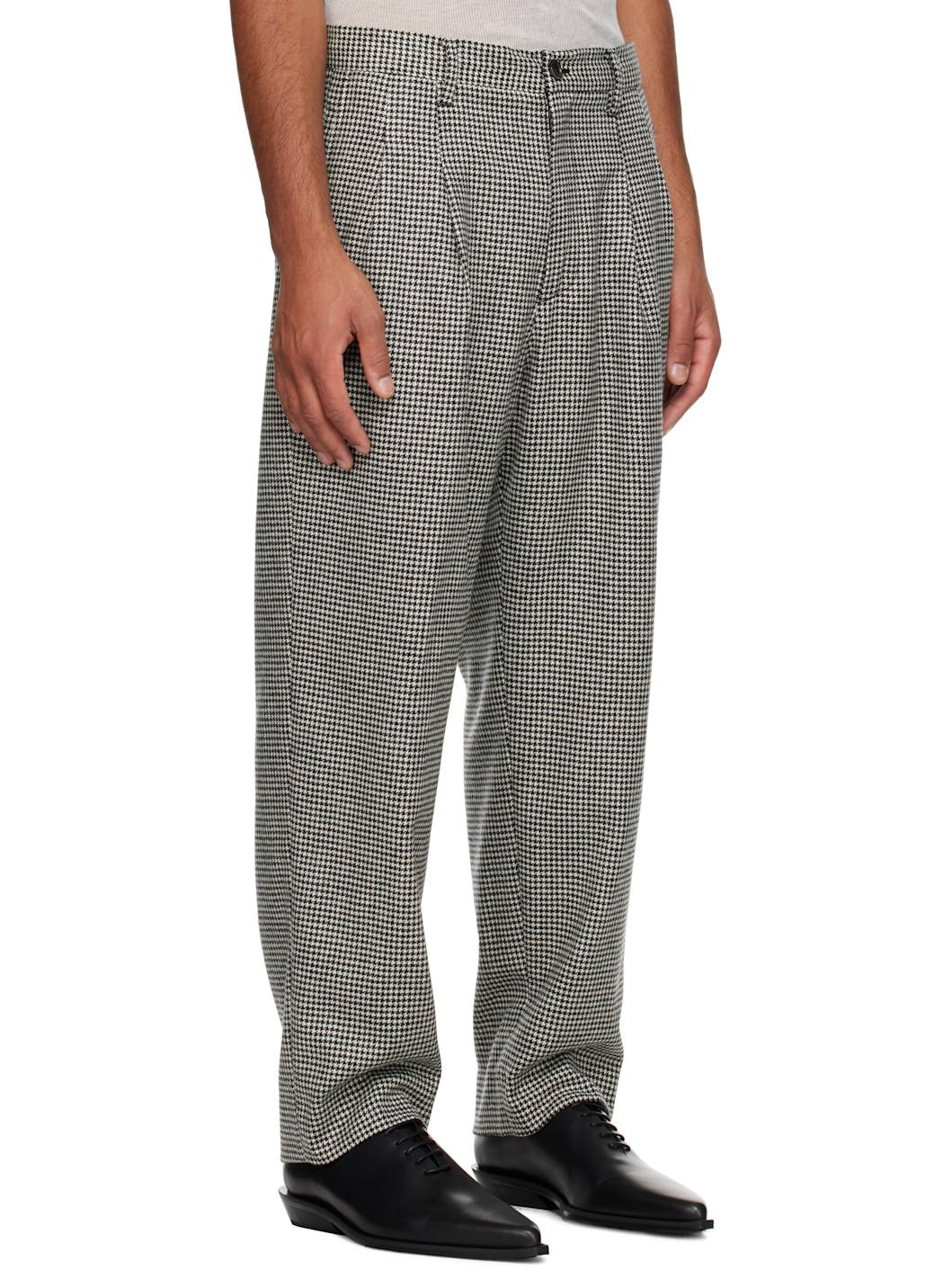 White & Black Two Tuck Front Trousers - 2