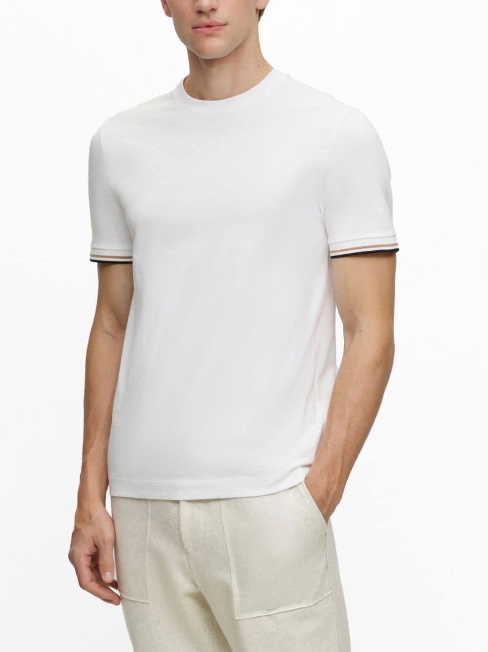 striped-cuffs cotton T-shirt - 3
