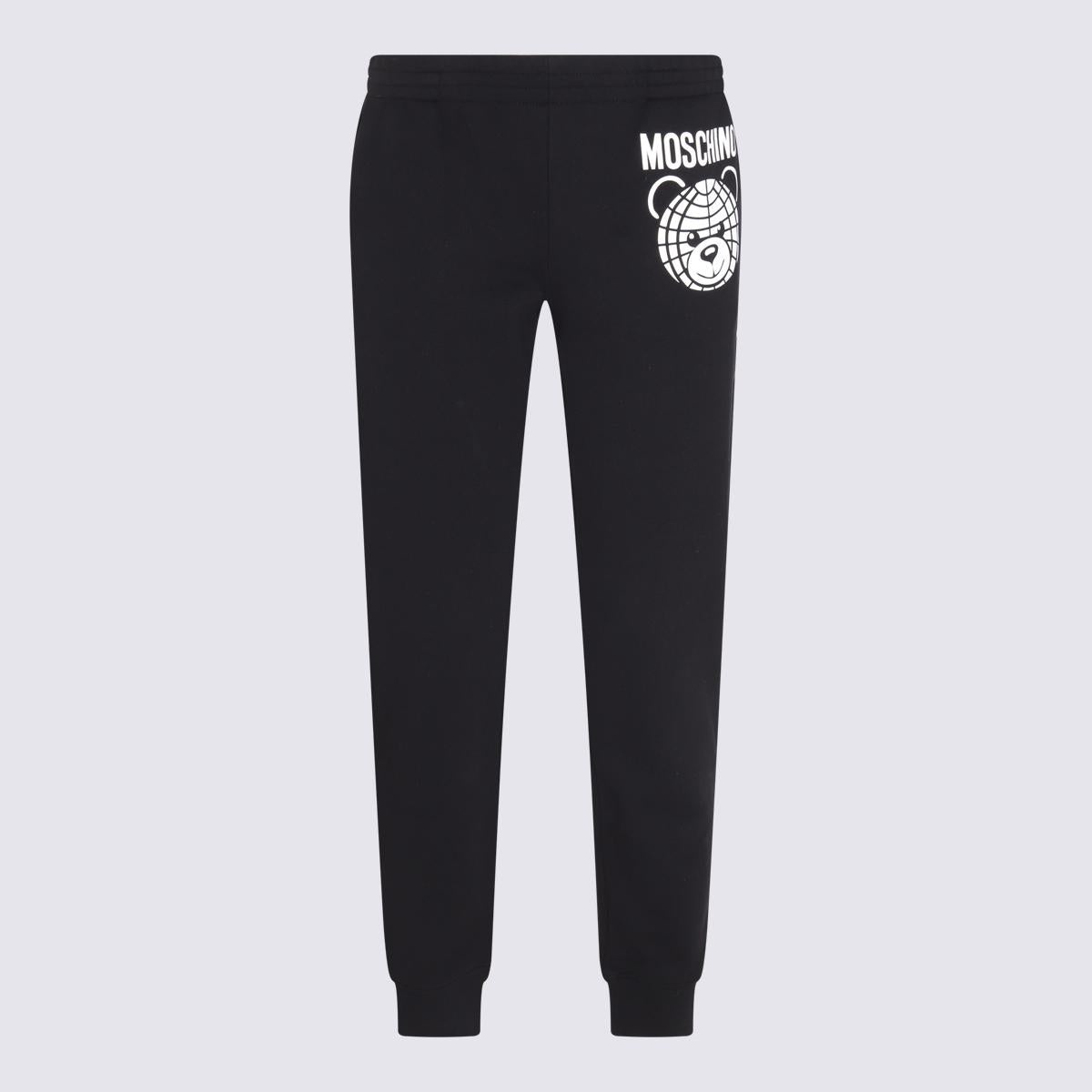 MOSCHINO BLACK COTTON TEDDY BEAR TRACK TROUSERS - 1