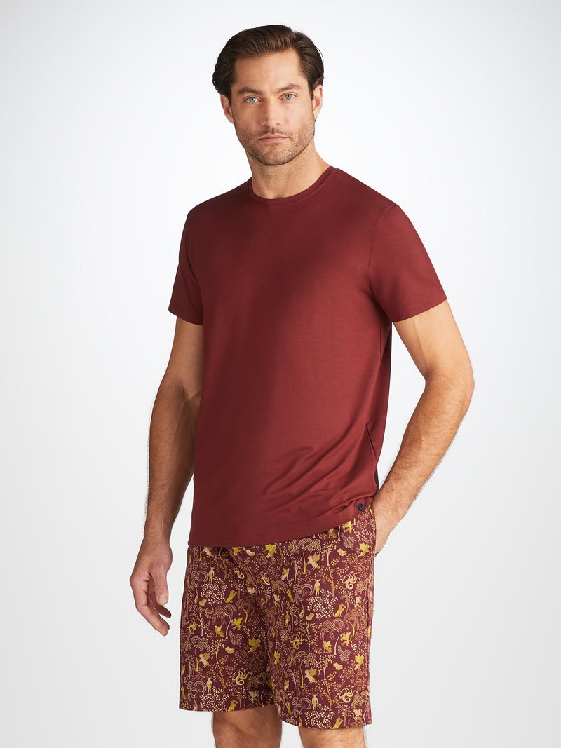 Derek Rose Men's Lounge Shorts Ledbury 74 Cotton Batiste Burgundy outlook
