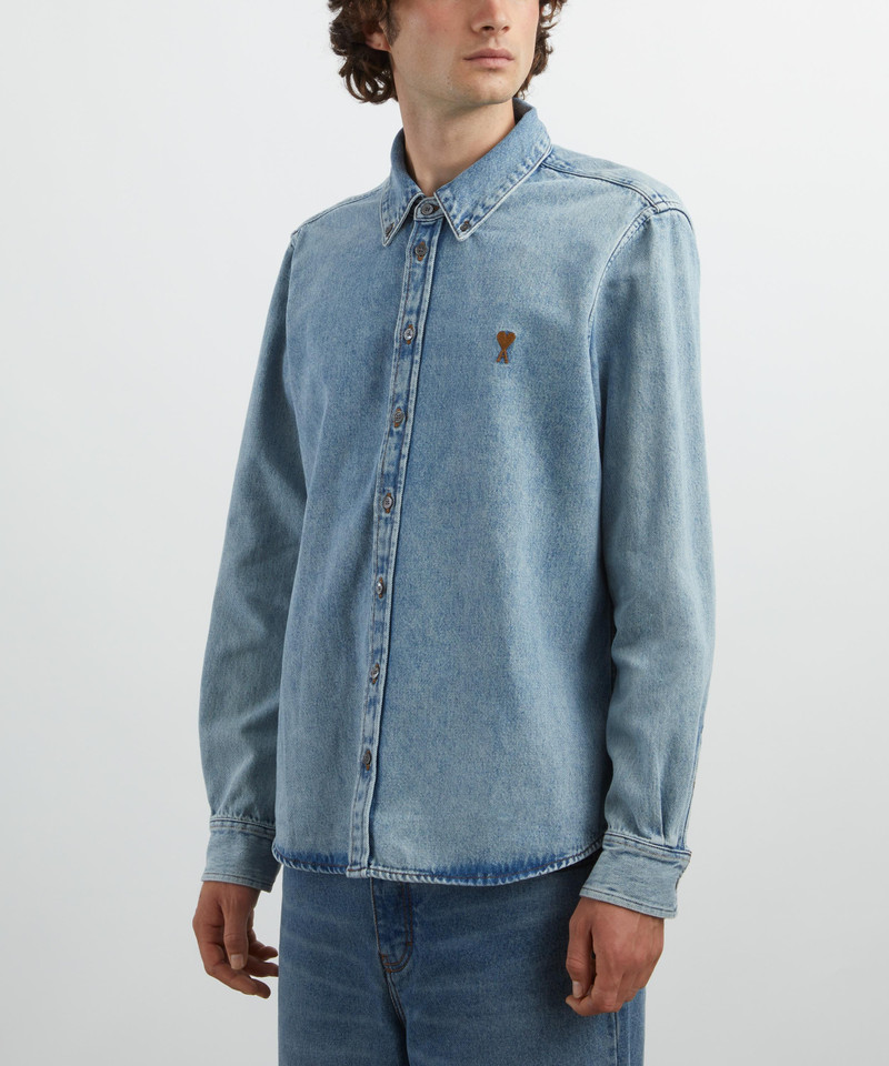 AMI Paris Blue Cotton Ami de Coeur Denim Shirt outlook
