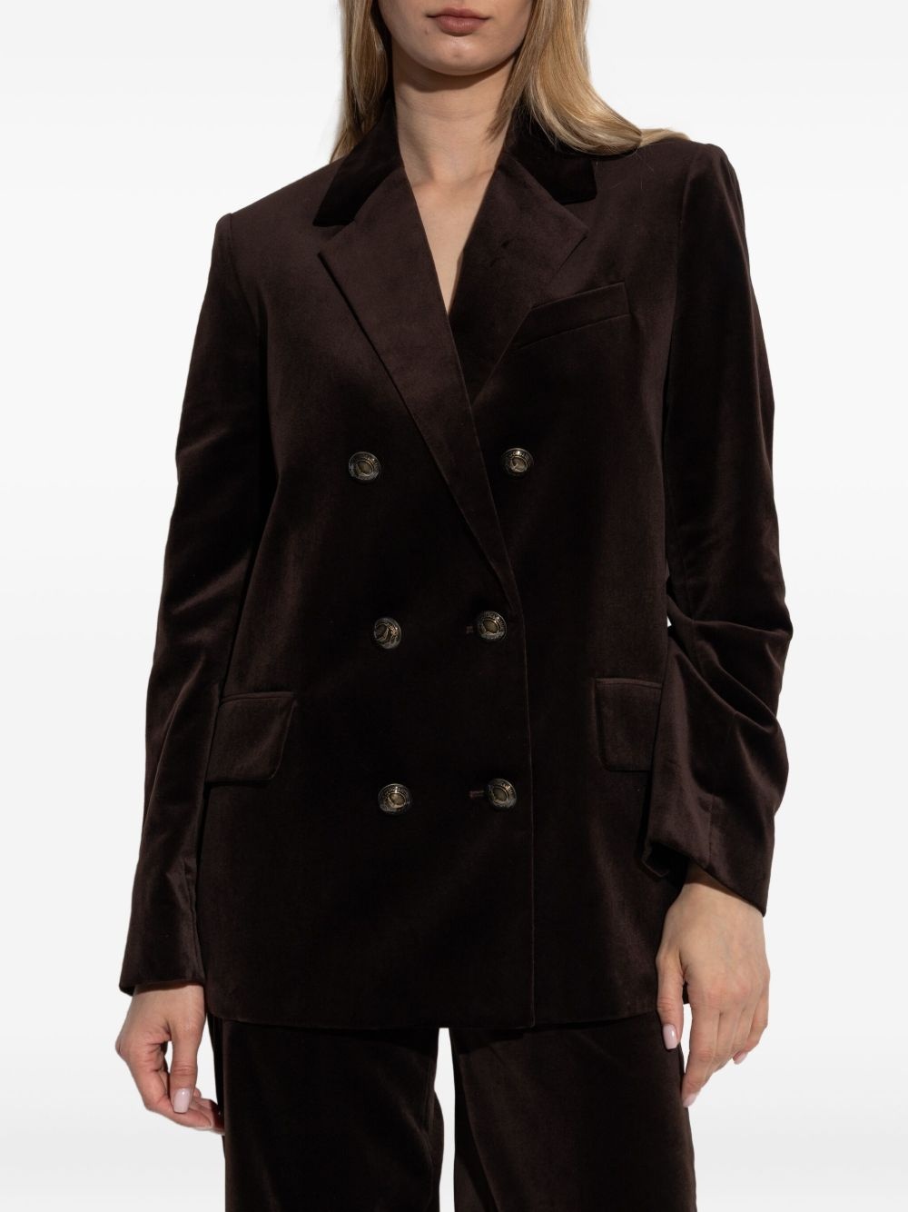 double-breasted velvet blazer - 3