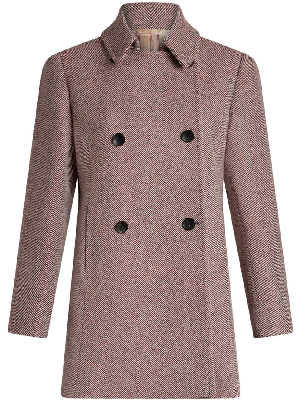 herringbone-pattern double-breasted coat - 1