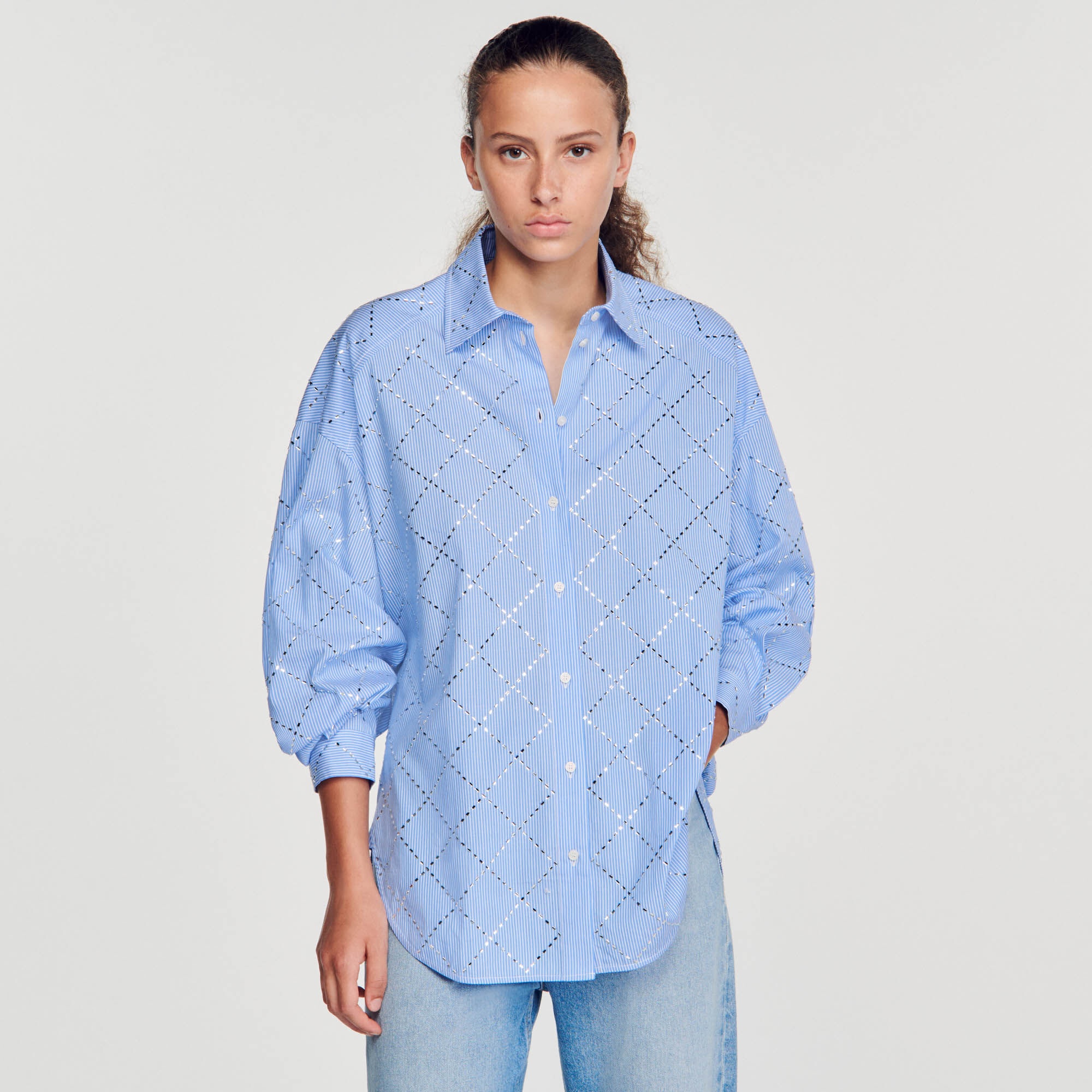 OVERSIZED SHIRT WITH RHINESTONES - 5