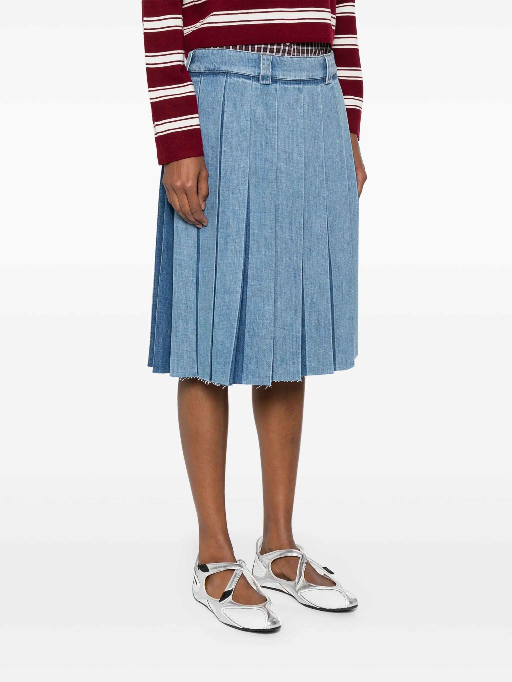 Pleated Denim Skirt - 5