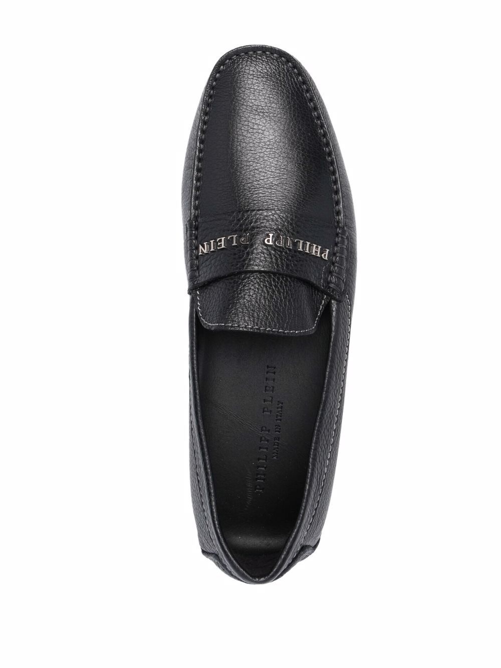 logo-plaque leather loafers - 4