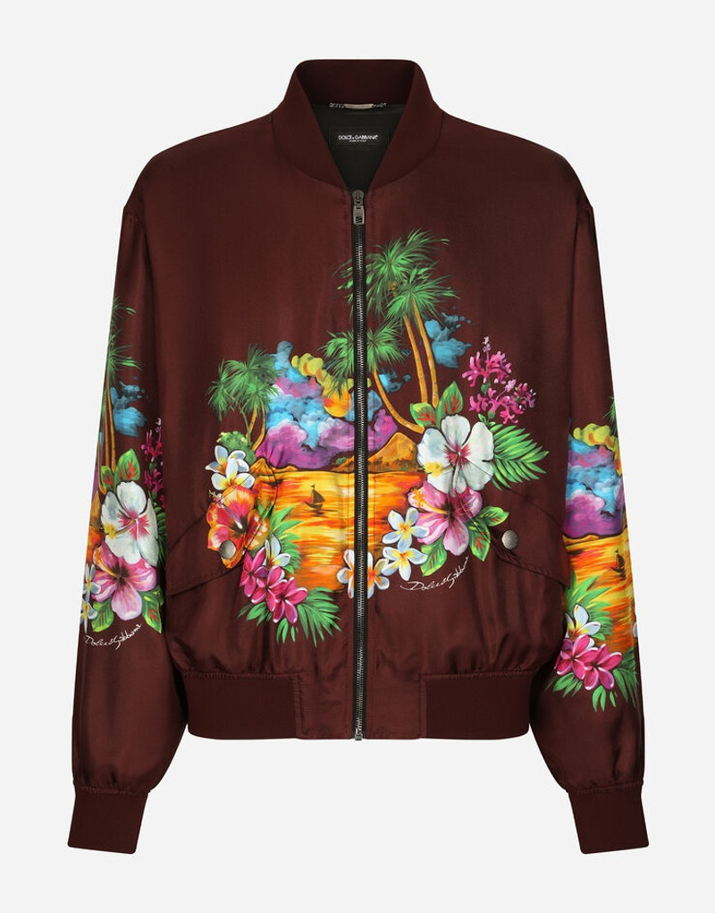 Silk twill jacket with Hawaiian print 1