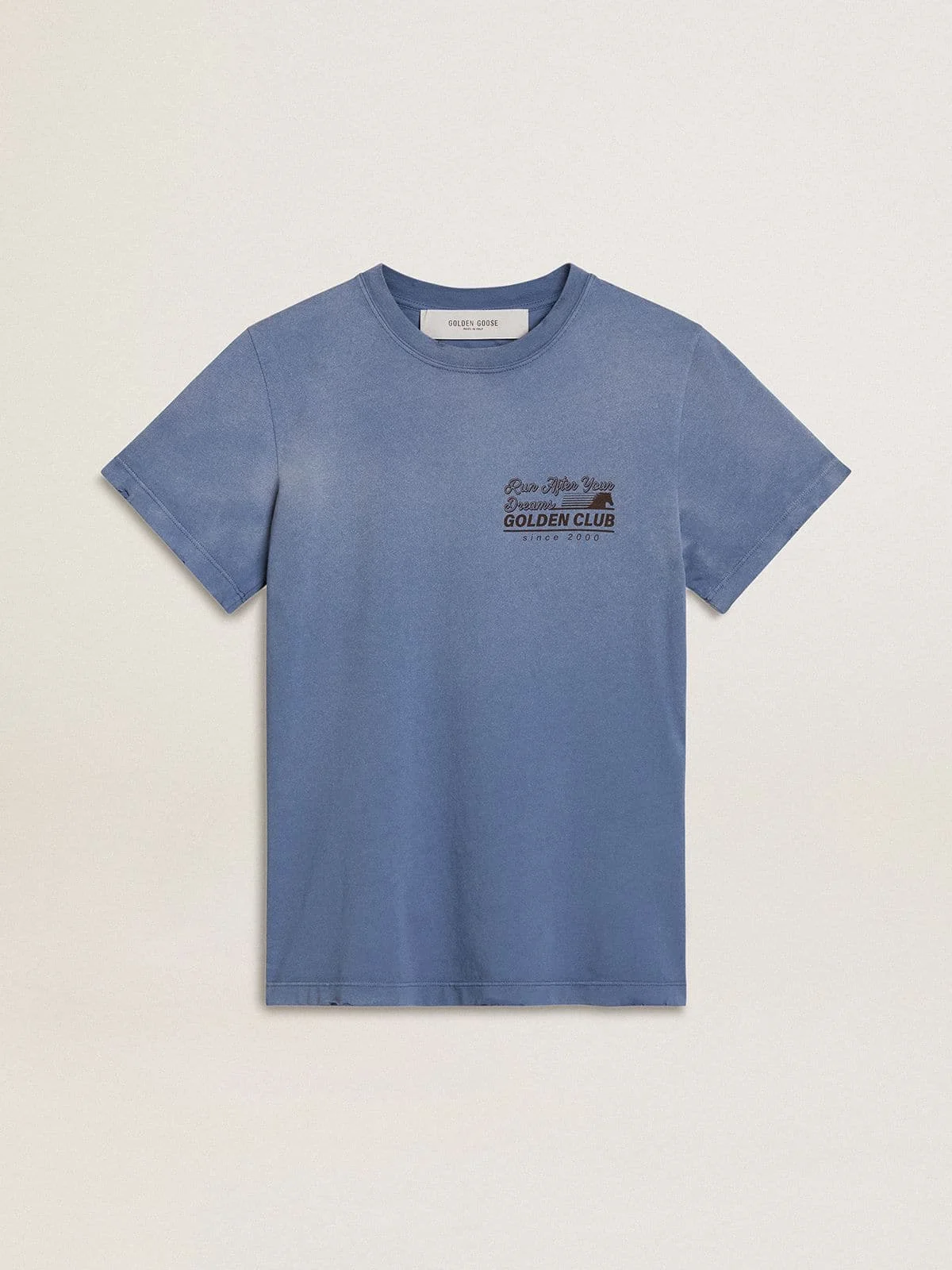 Women's faded light blue T-shirt with print on the chest - 1