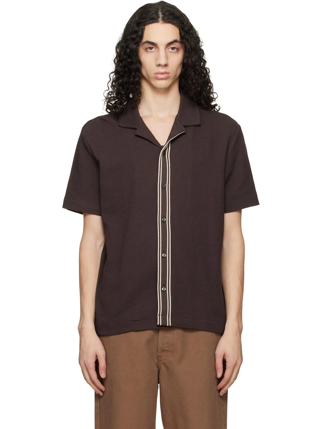 Brown Knit Cotton Shirt - 1