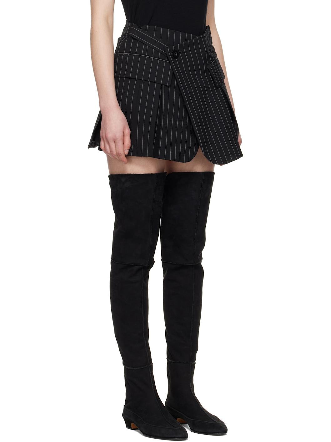 Black Wool Silk Suiting Skort - 2