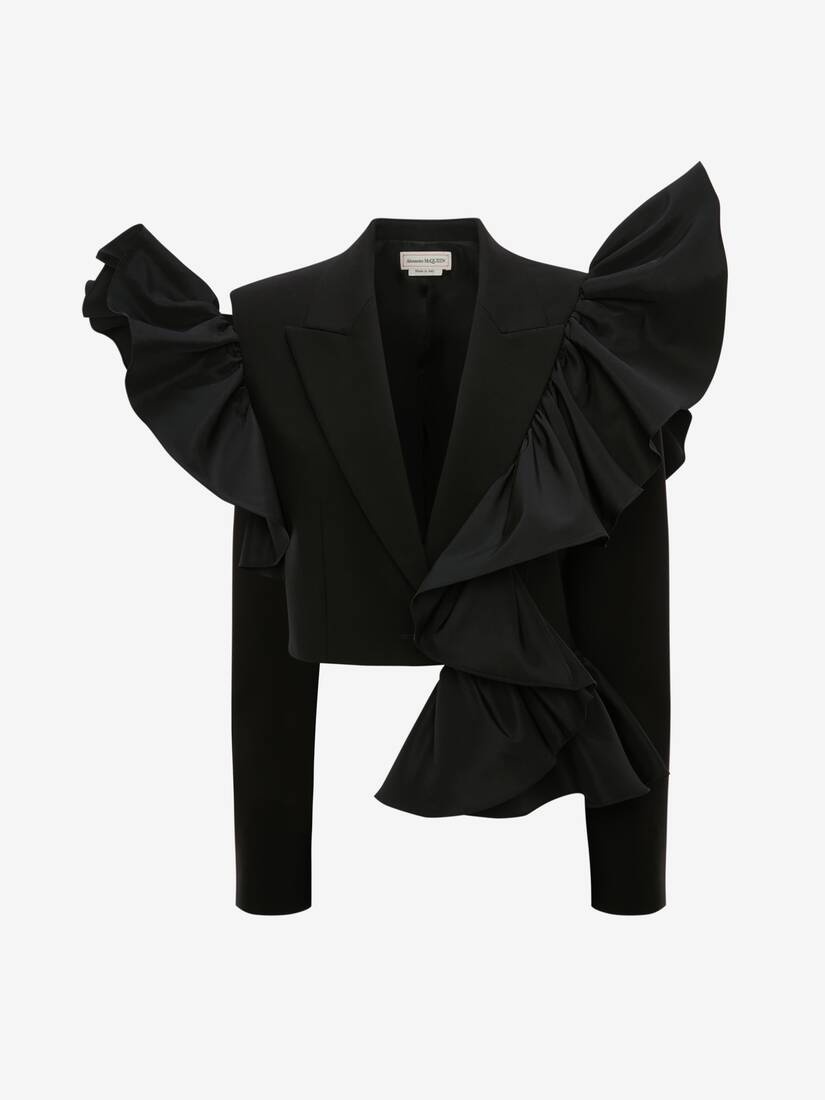 Cropped Ruffle Jacket in Black - 1