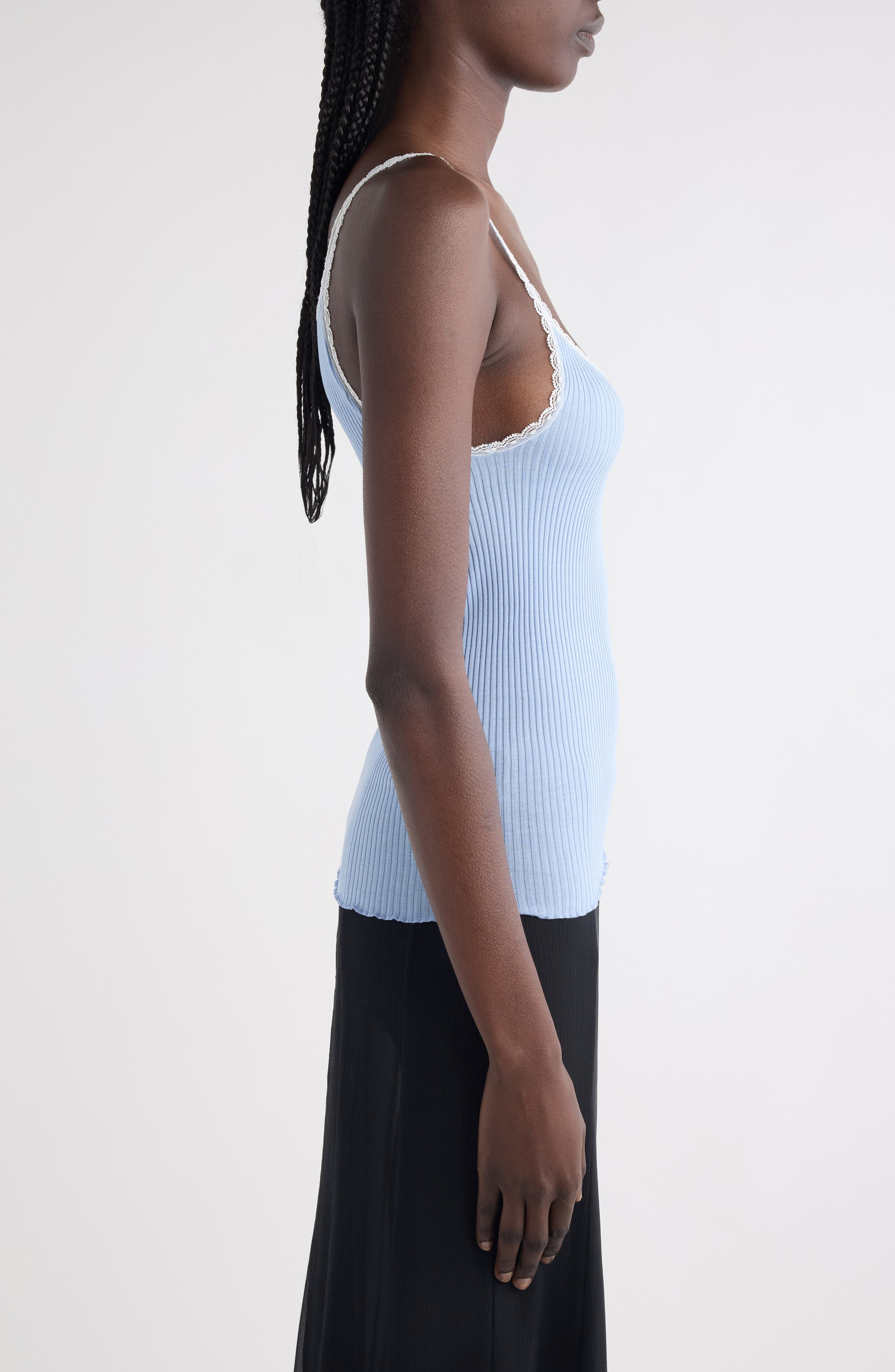 Chloé Fitted Lace Trim Jersey Rib Tank in Idyllic Blue at Nordstrom - 4