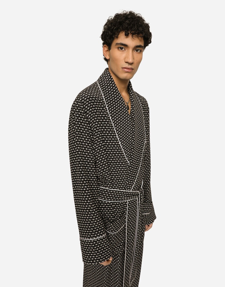 Crepe de chine robe with DG logo print - 4