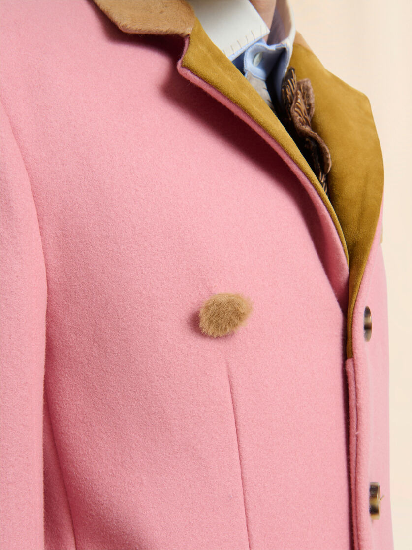 PINK WOOL FELT COAT WITH SUEDE DETAILS - 5
