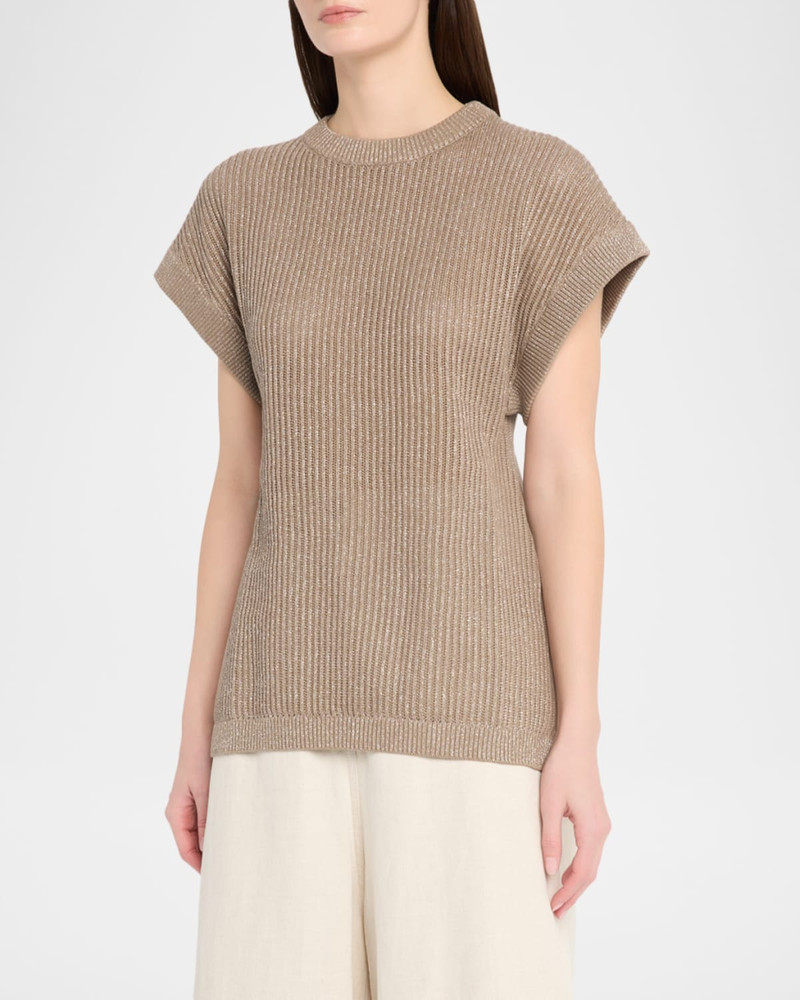 Metallic English Rib Cap-Sleeve Sweater 4