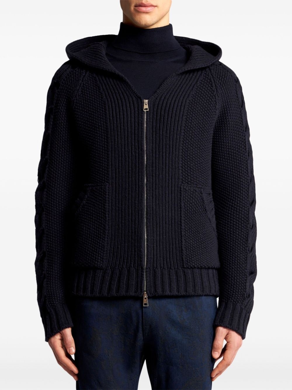 hooded cable-knit cardigan - 3