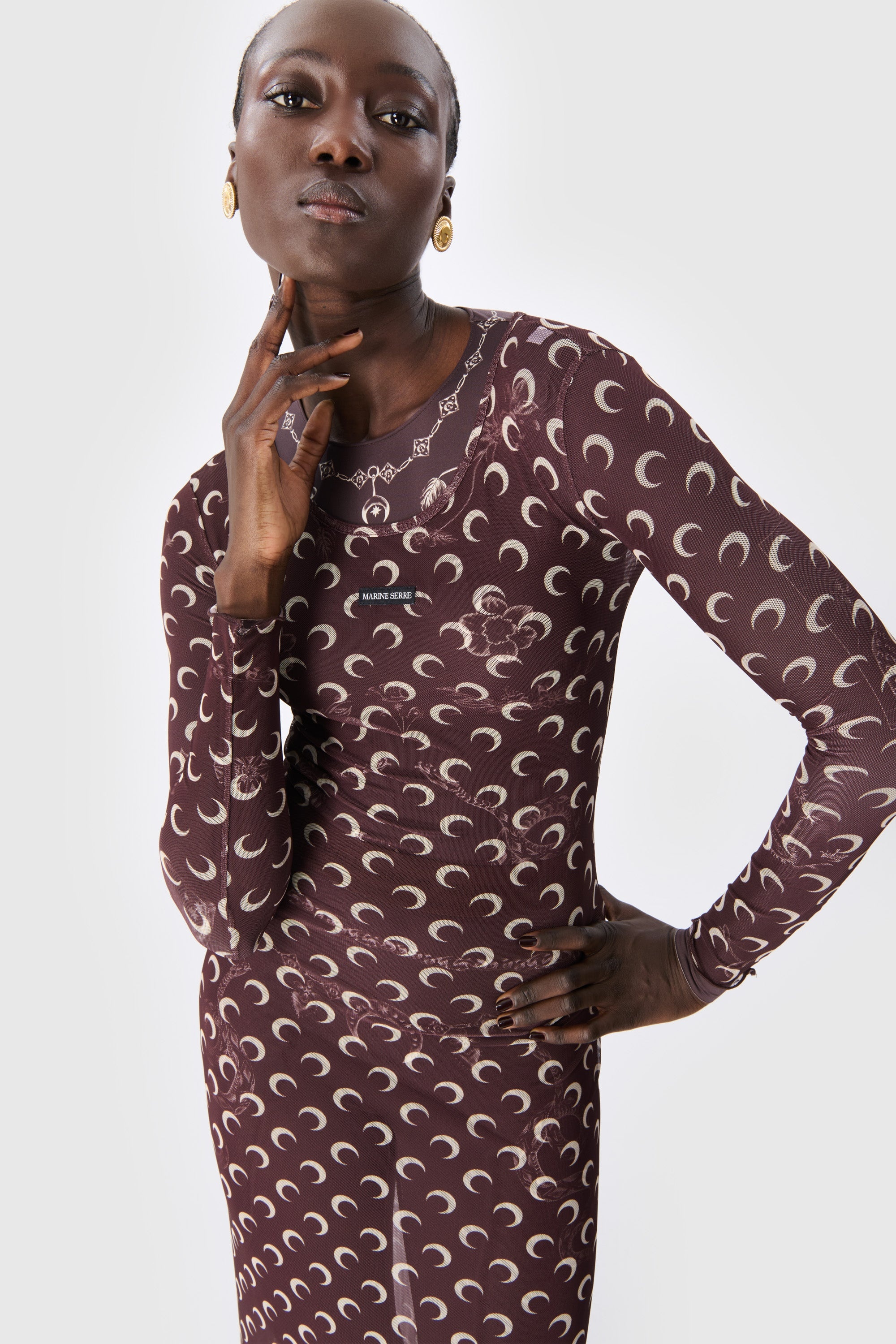 Moon Printed Mesh Panelled Dress - 3