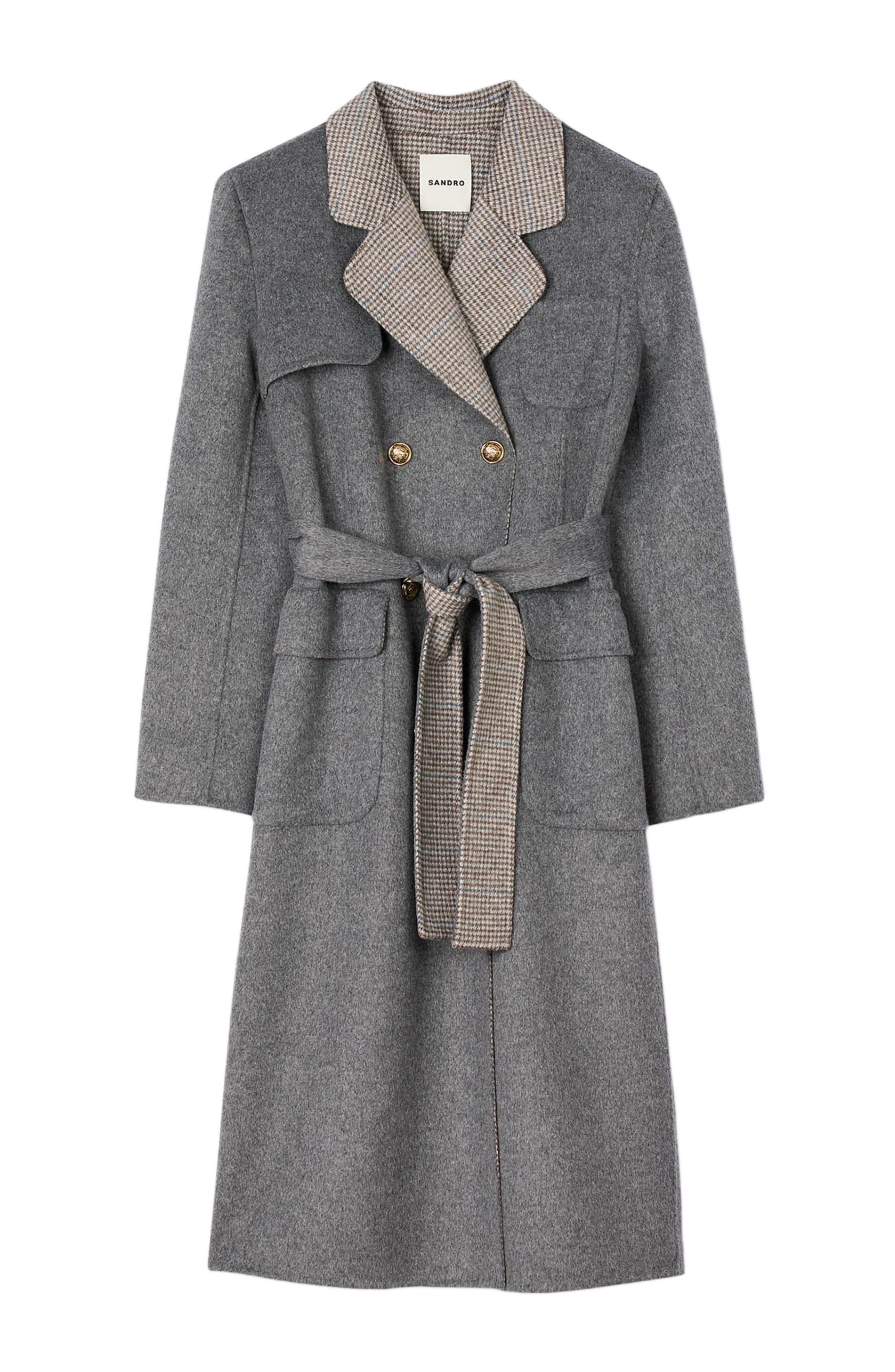 SANDRO Double-faced check coat in Grey at Nordstrom - 5