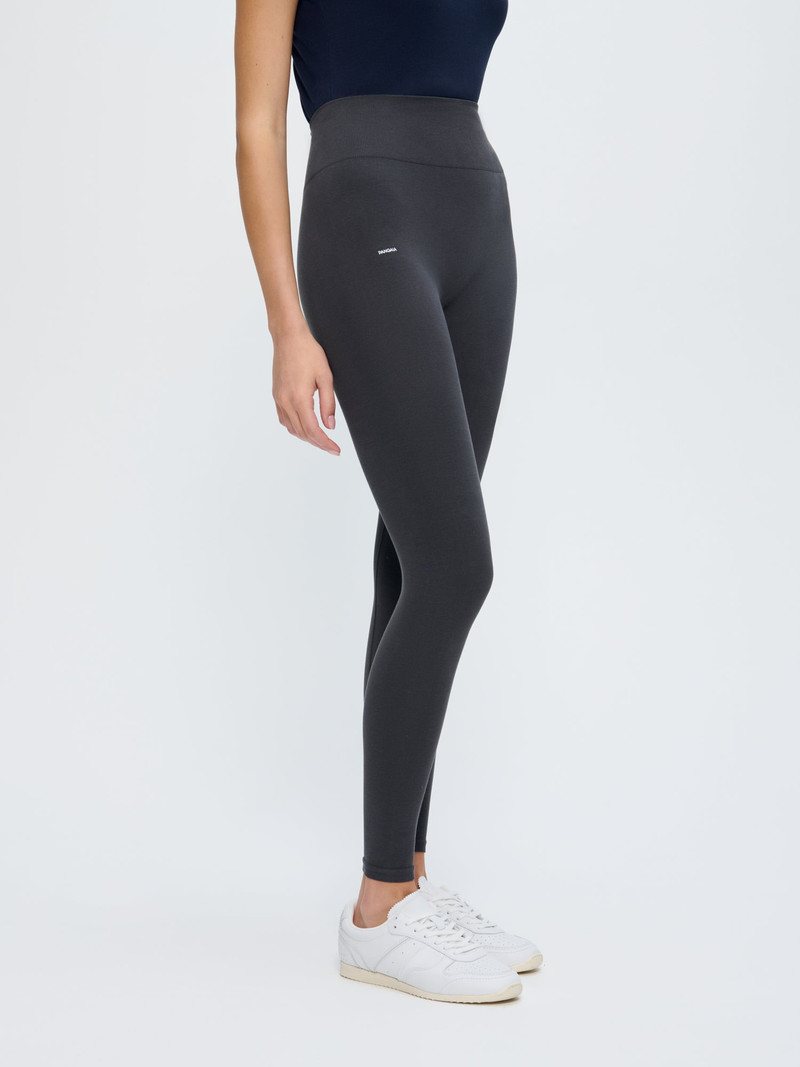 Womens Cotton-Stretch Leggings - Smoked Black 3