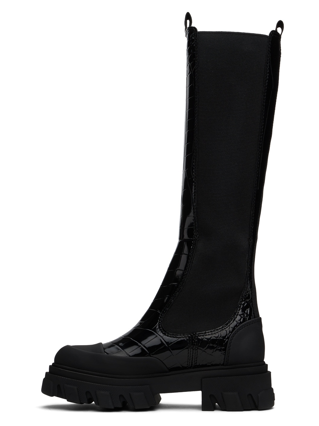 Black Cleated High Chelsea Tall Boots - 3