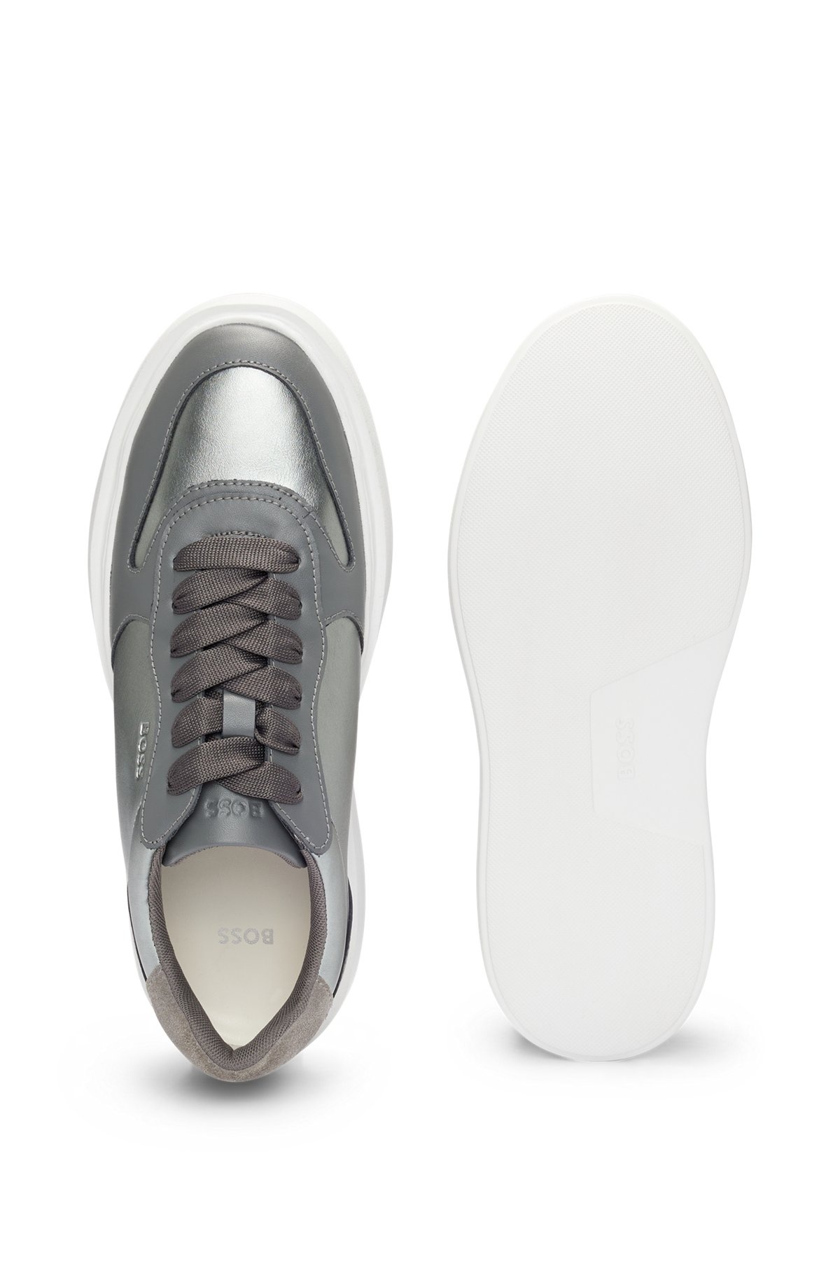 FAUX-LEATHER TRAINERS WITH SILVER-TONE DETAILS - 5