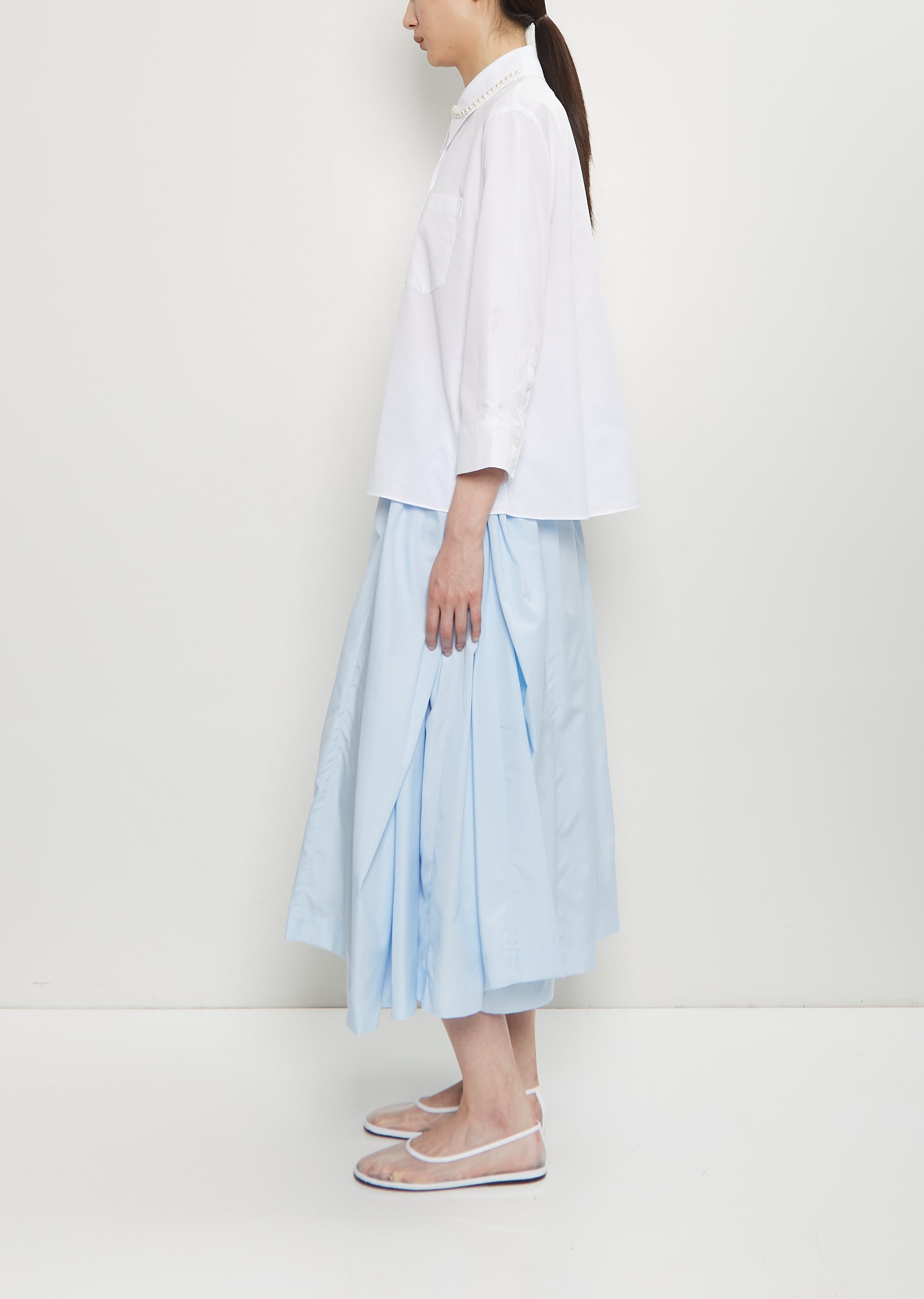 Cotton Embellished Cropped Shirt — White - 2