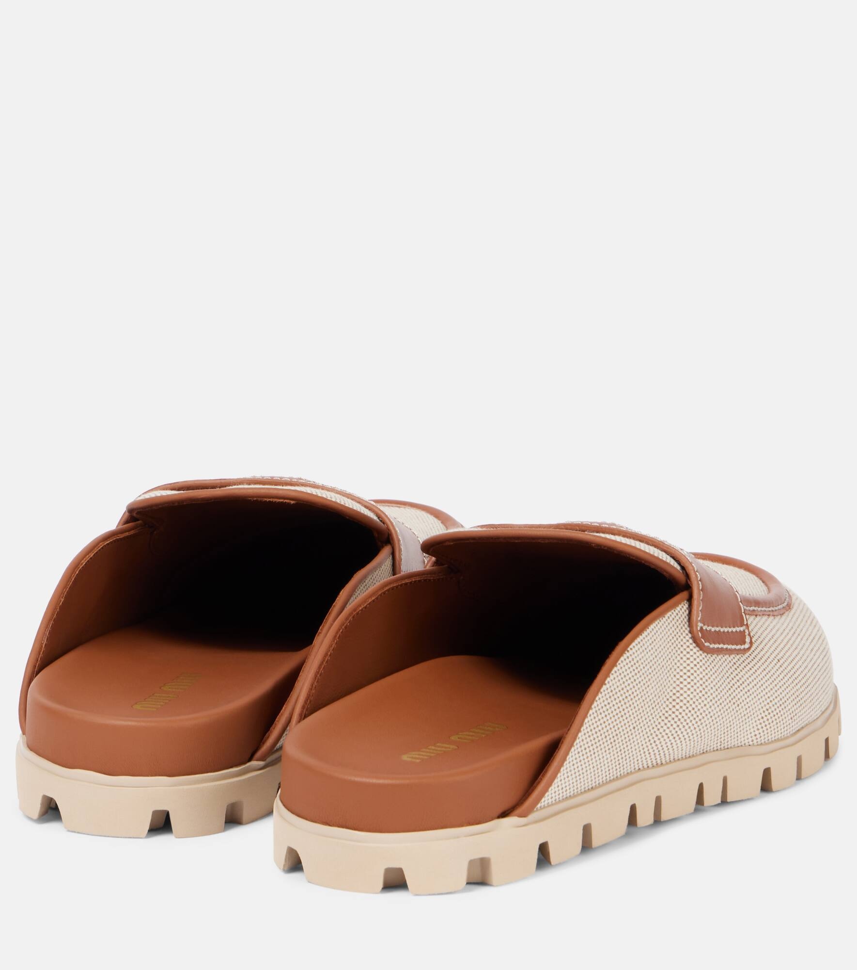 Leather-trimmed canvas mules - 2