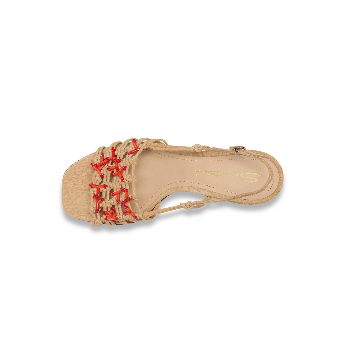 Women's beige suede and corals mid-heel sandal - 5