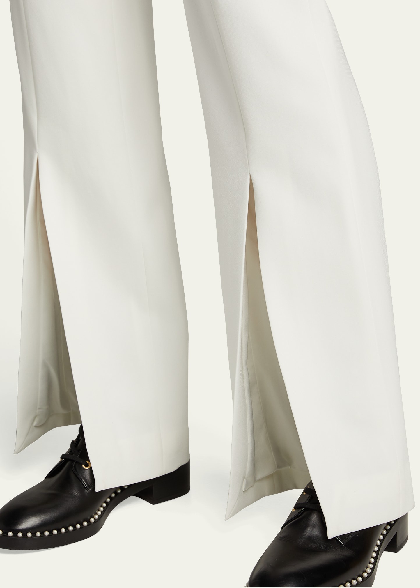 Satin-Combo Front-Slit Pants - 5