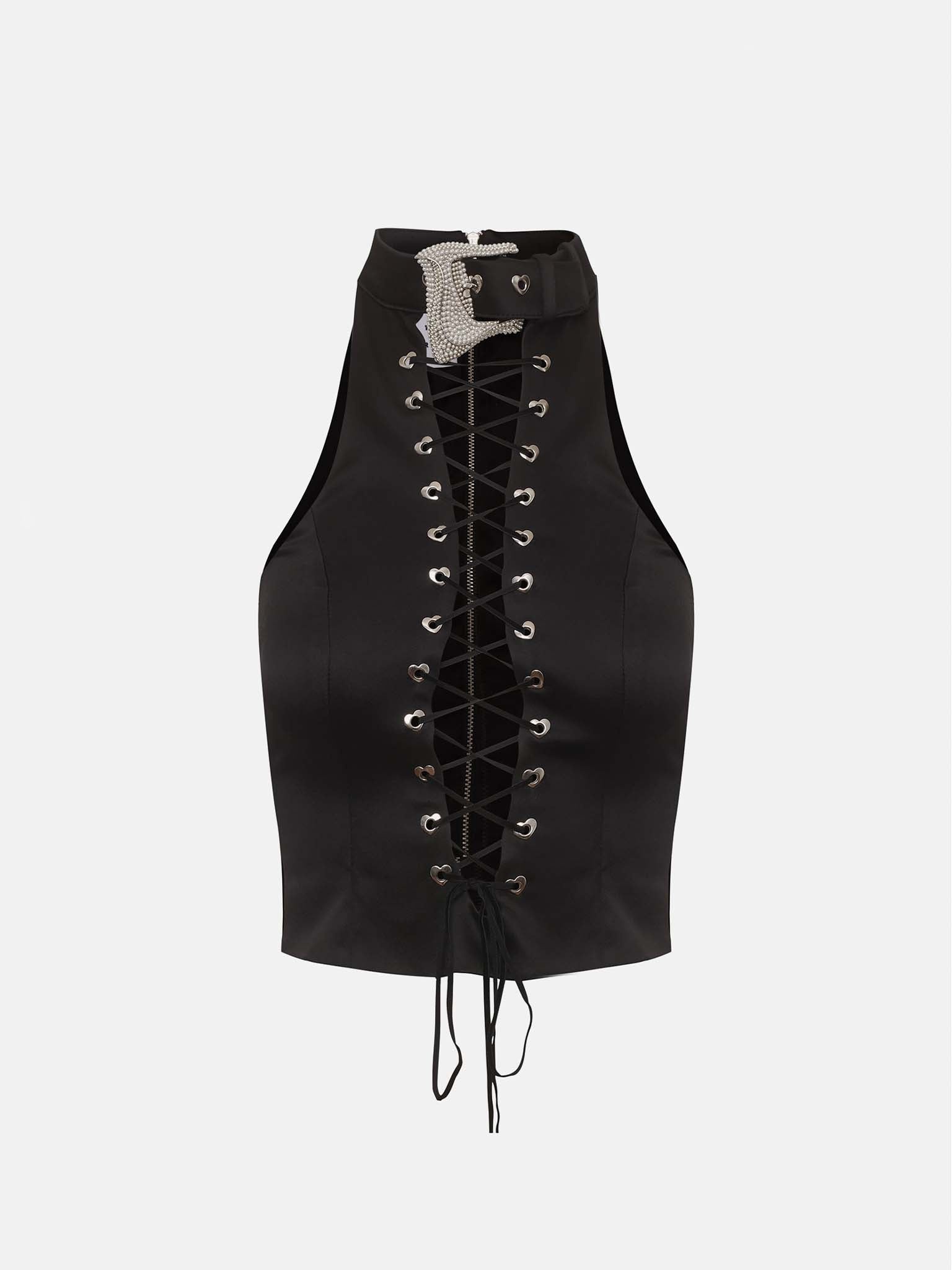 PHOEBE TOP BLACK SATIN - 1