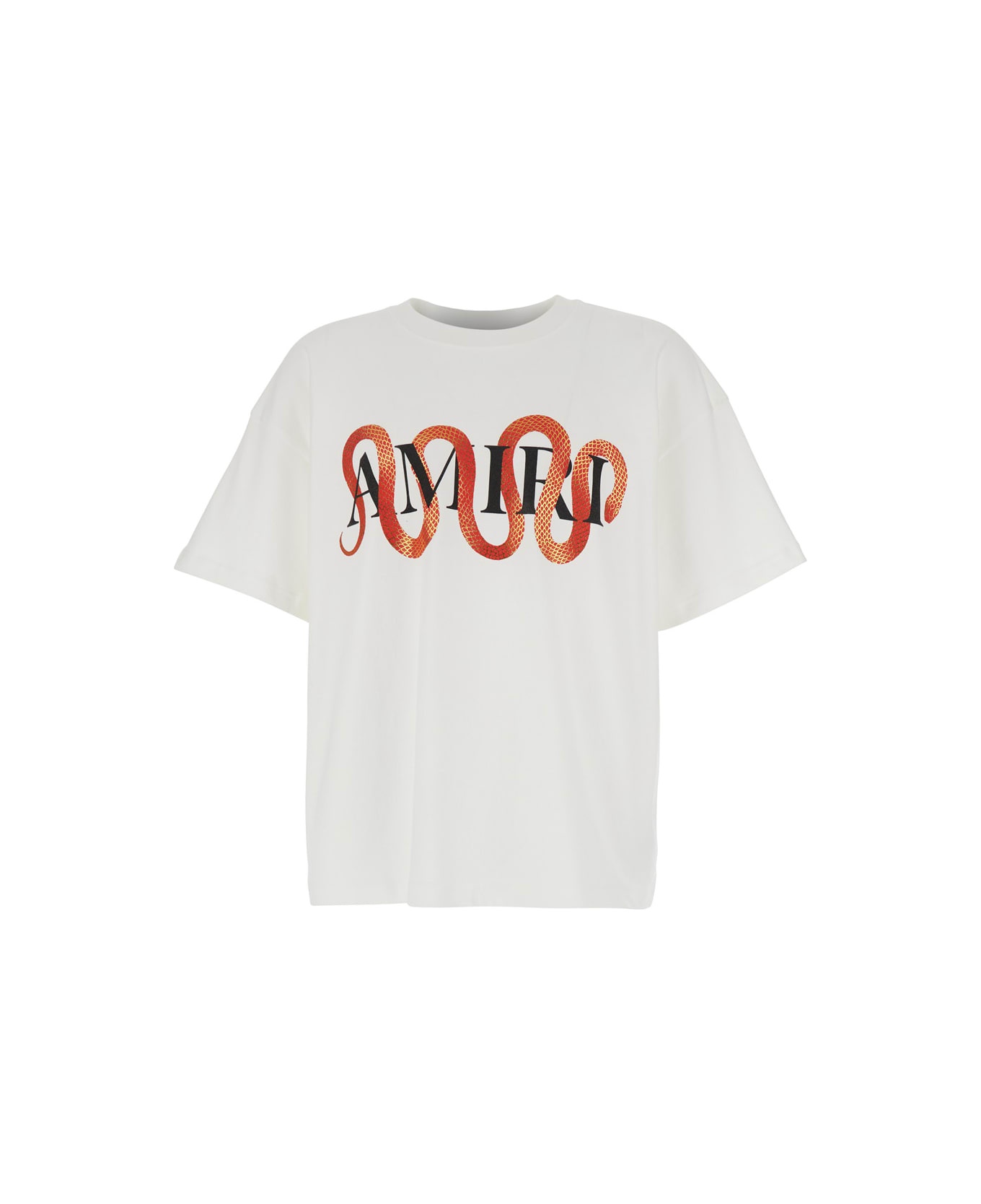 AMIRI 'snake' White Crewneck T-shirt With Maxi Logo Print On