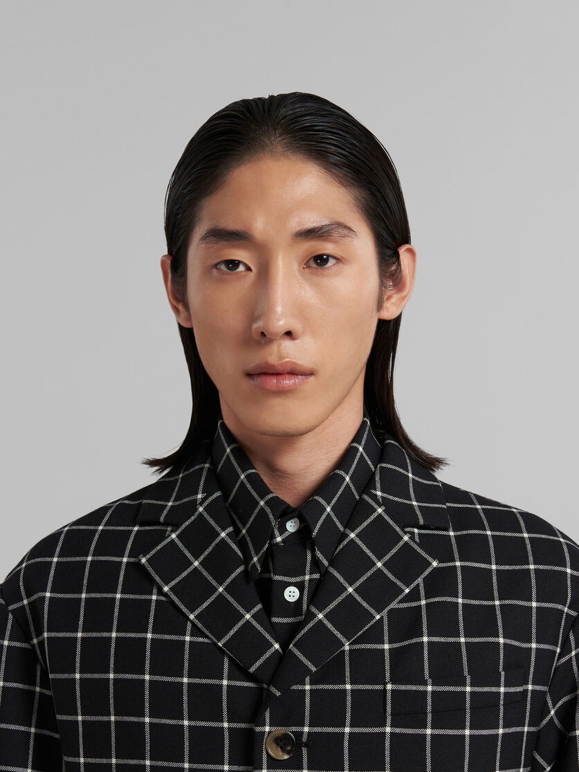 BLACK CHECKED WOOL JACKET - 4