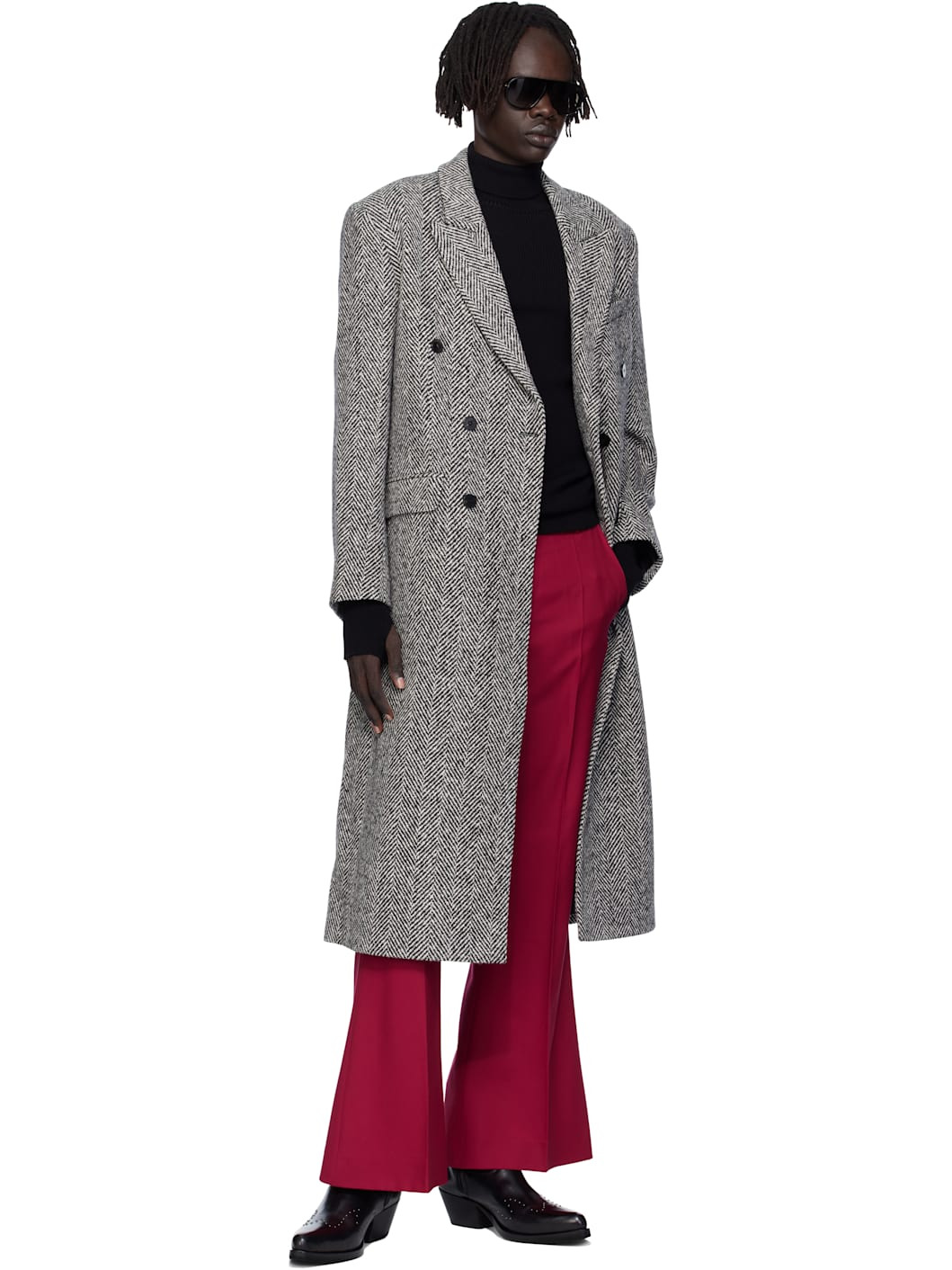 Black & White Double-Breasted Coat - 4