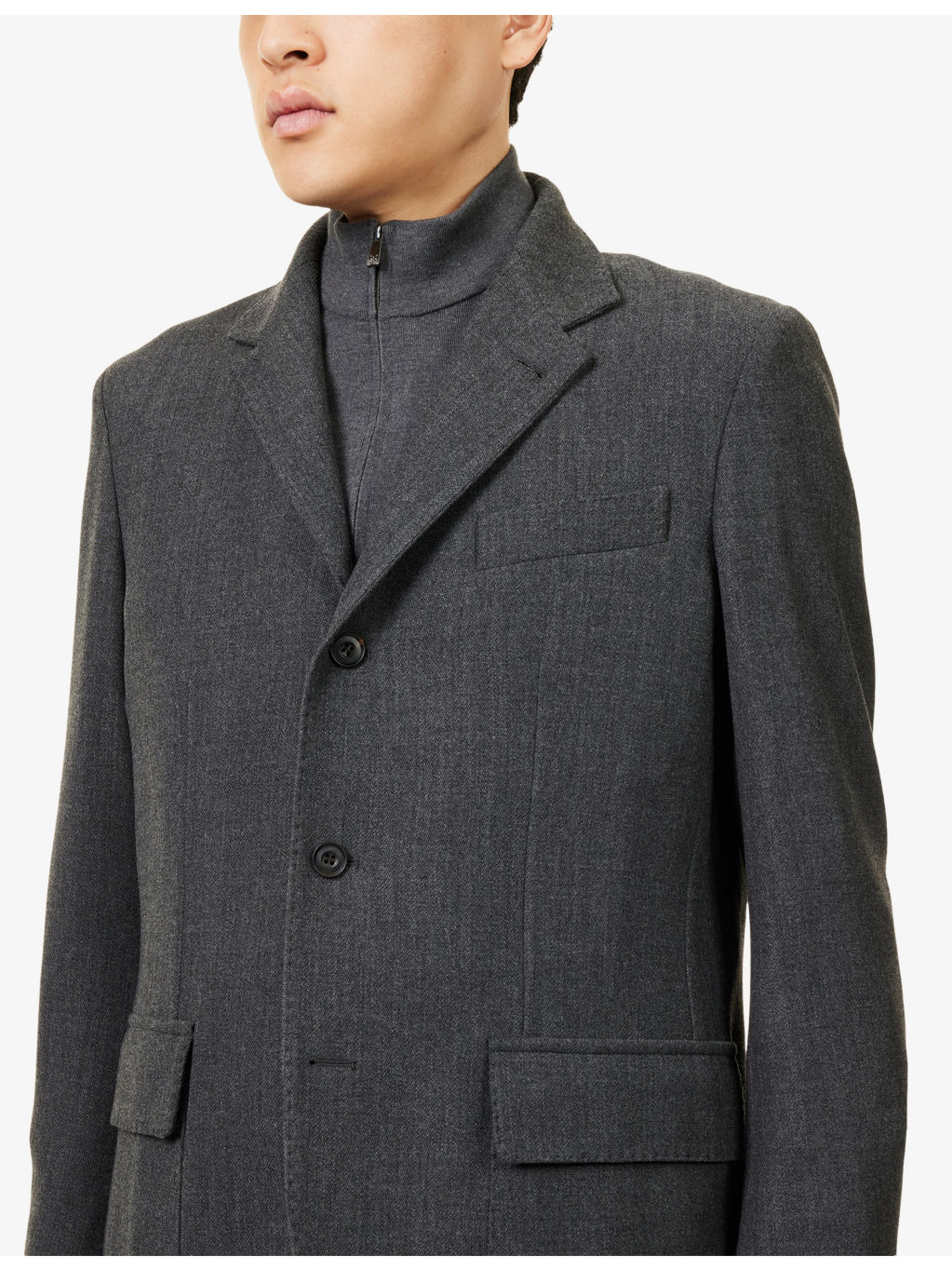 Single-Breasted Stand-Collar Wool-Cashmere Blend Jacket - 5