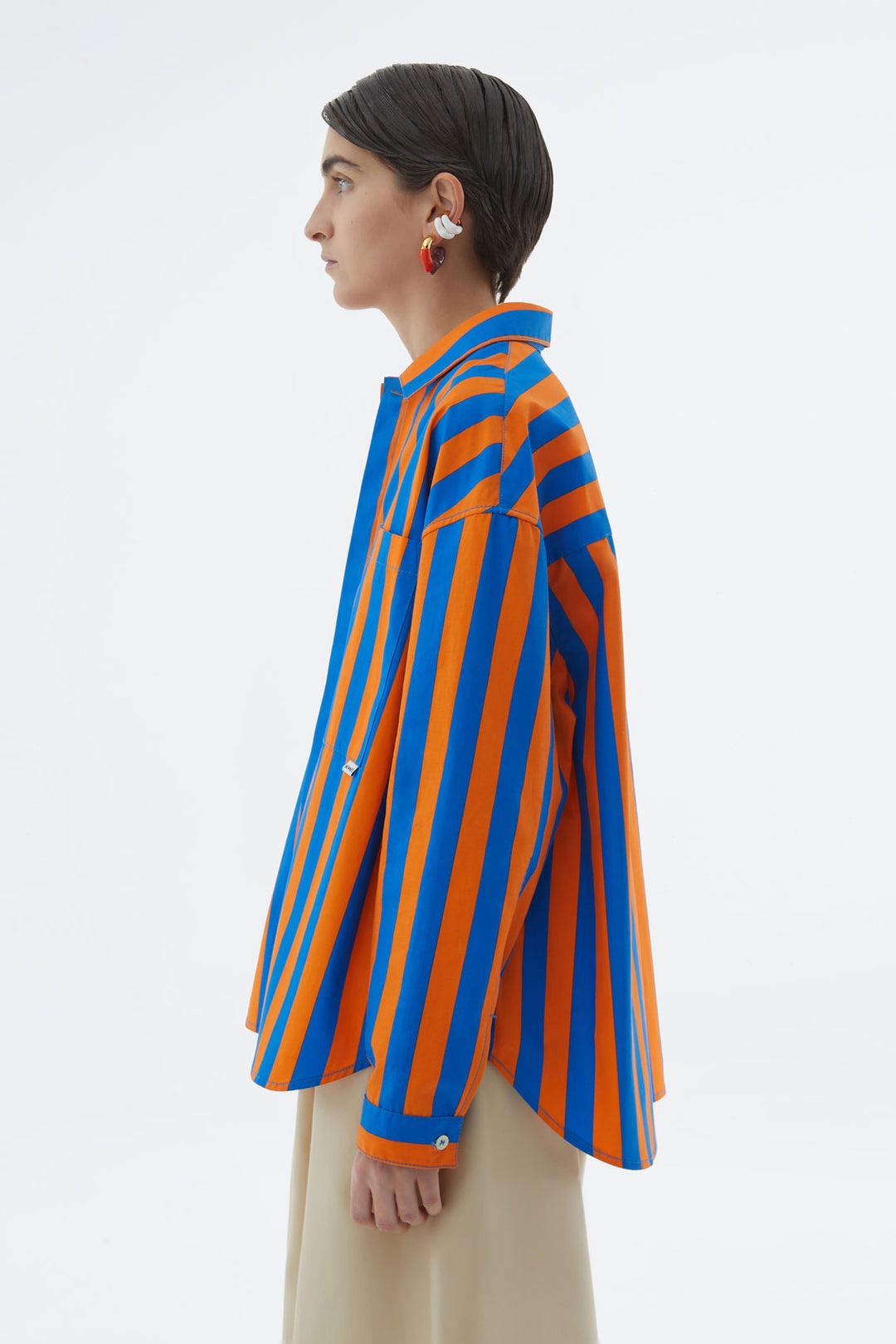 OVERSIZED SHIRT WITH ORANGE & AZURE STRIPES - 5