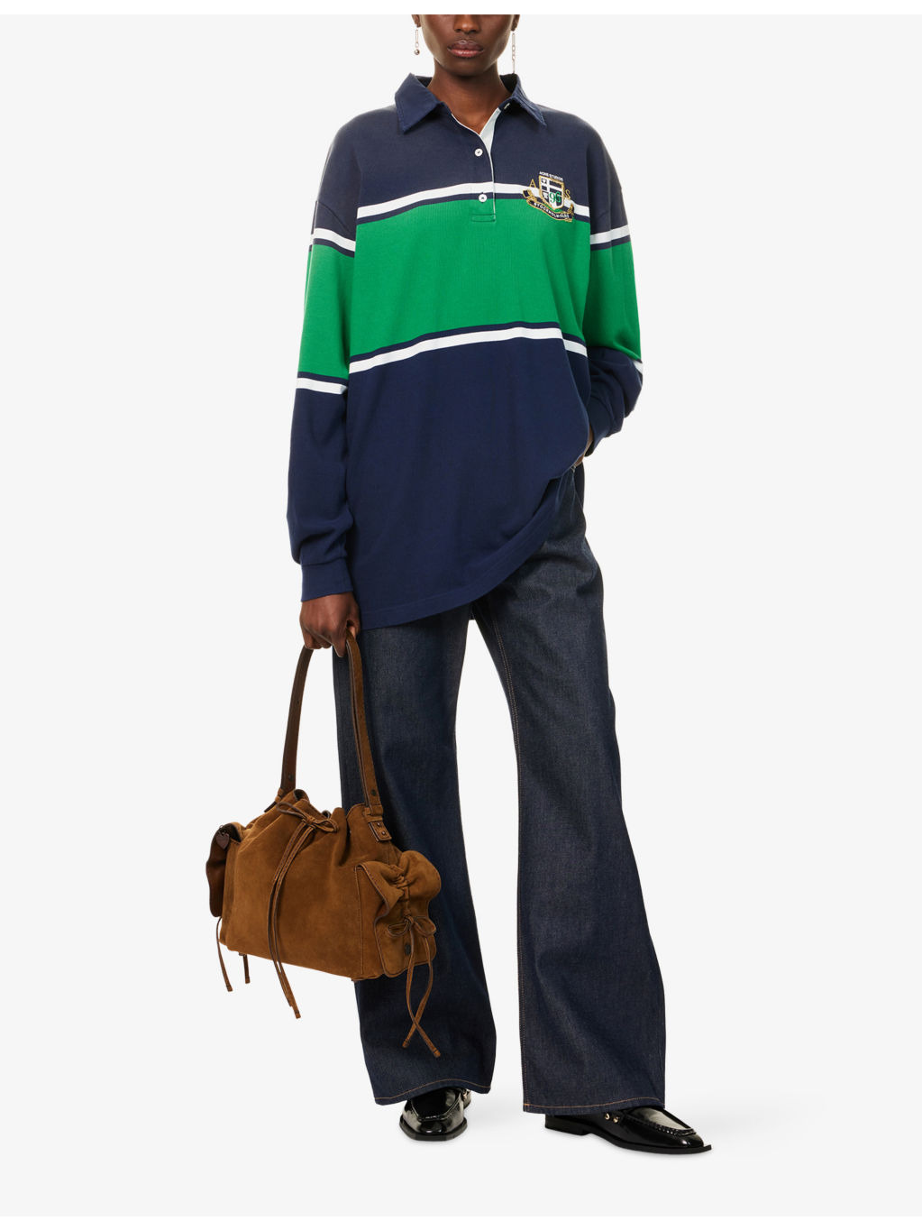 Stripe-Print Brand-Embroidered Cotton-Jersey Polo Sweatshirt Dress - 2