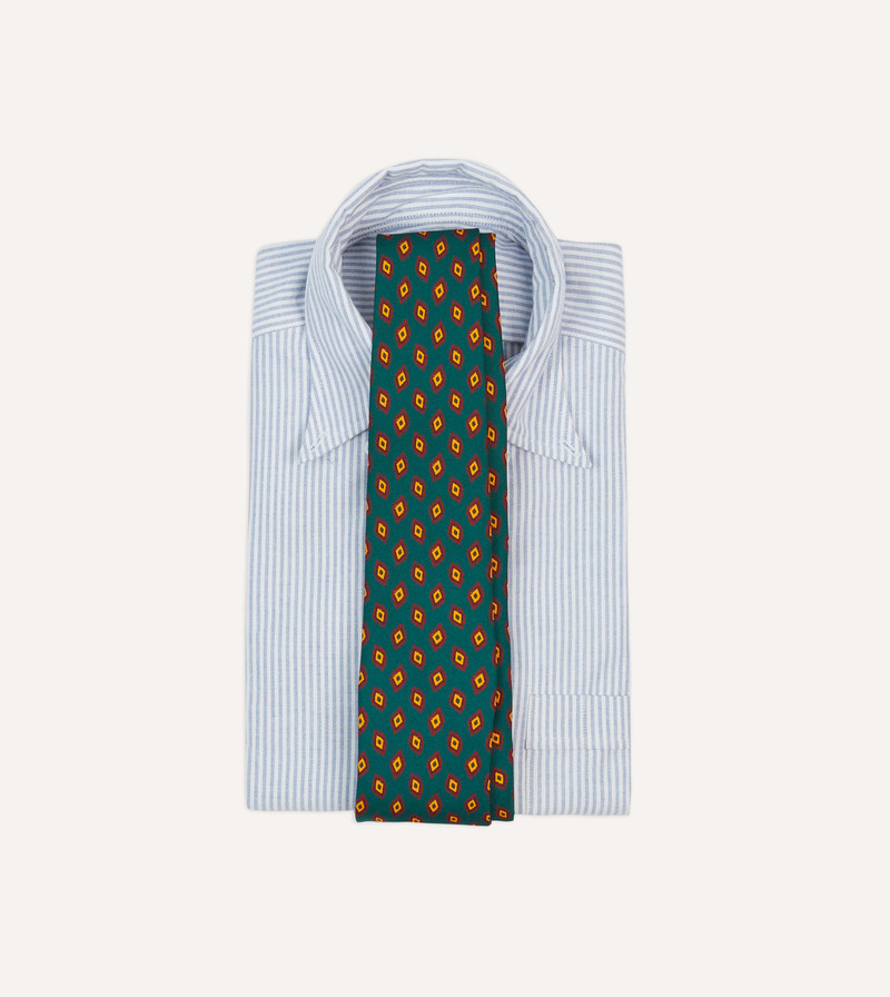 Drake's Green and Yellow Diamond Tile Print Silk Self-Tipped Tie outlook