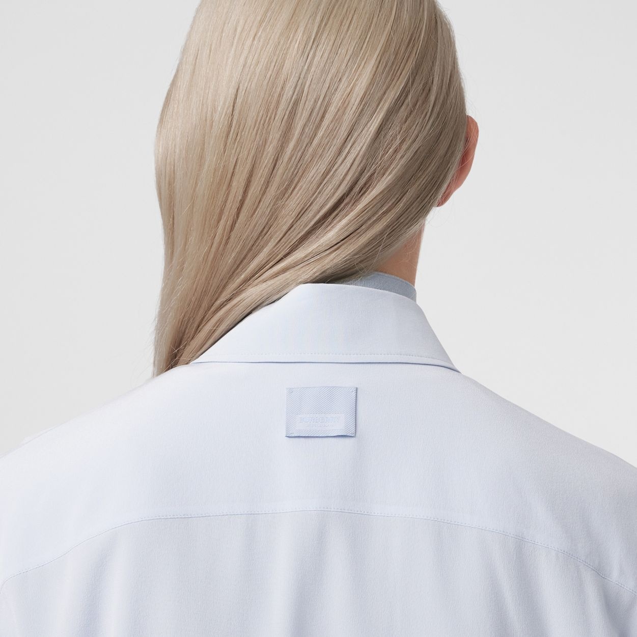 Logo Detail Silk Crepe de Chine Oversized Shirt - 5